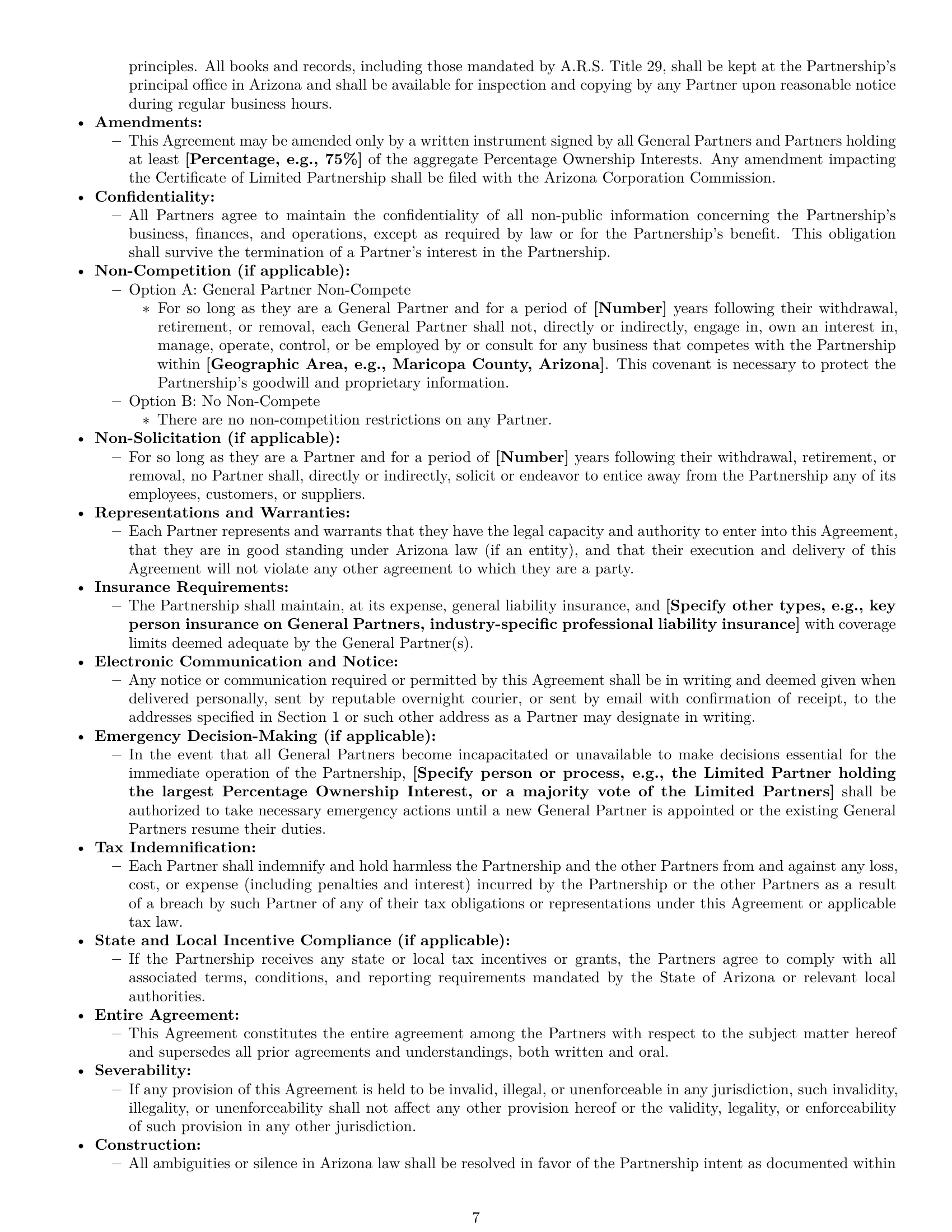 Preview page 7 of Pro Arizona limited partnership agreement template
