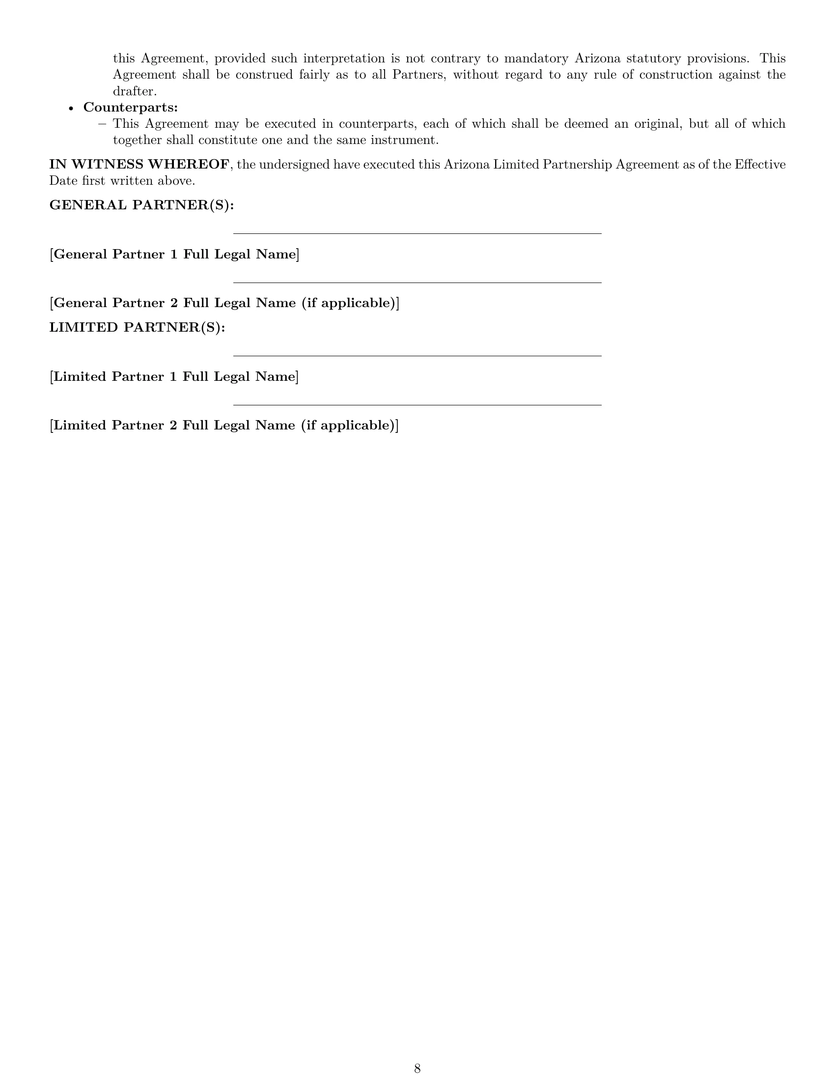 Preview page 8 of Pro Arizona limited partnership agreement template
