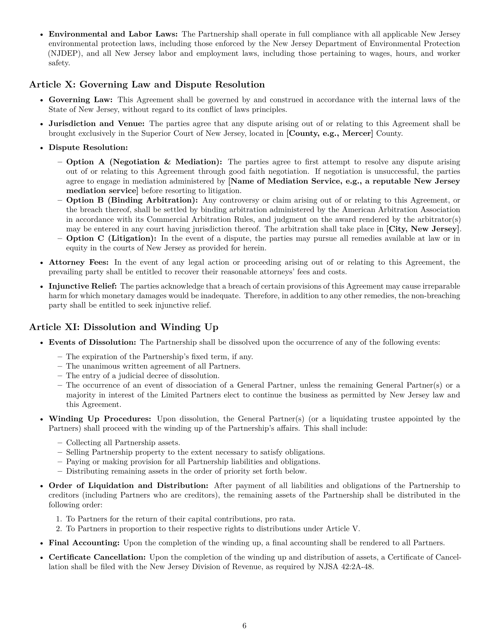 Preview page 6 of Pro New Jersey limited partnership agreement template