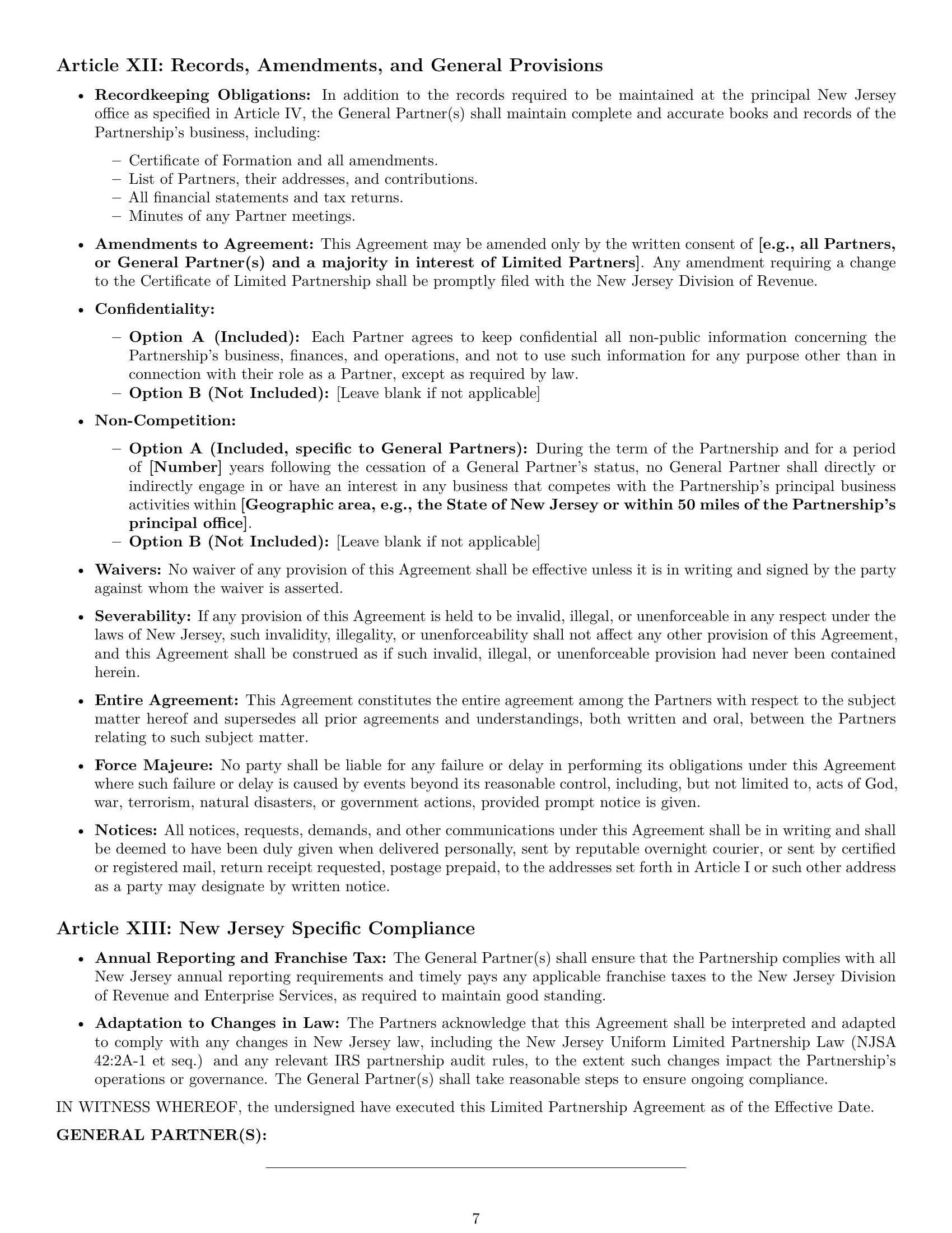 Preview page 7 of Pro New Jersey limited partnership agreement template