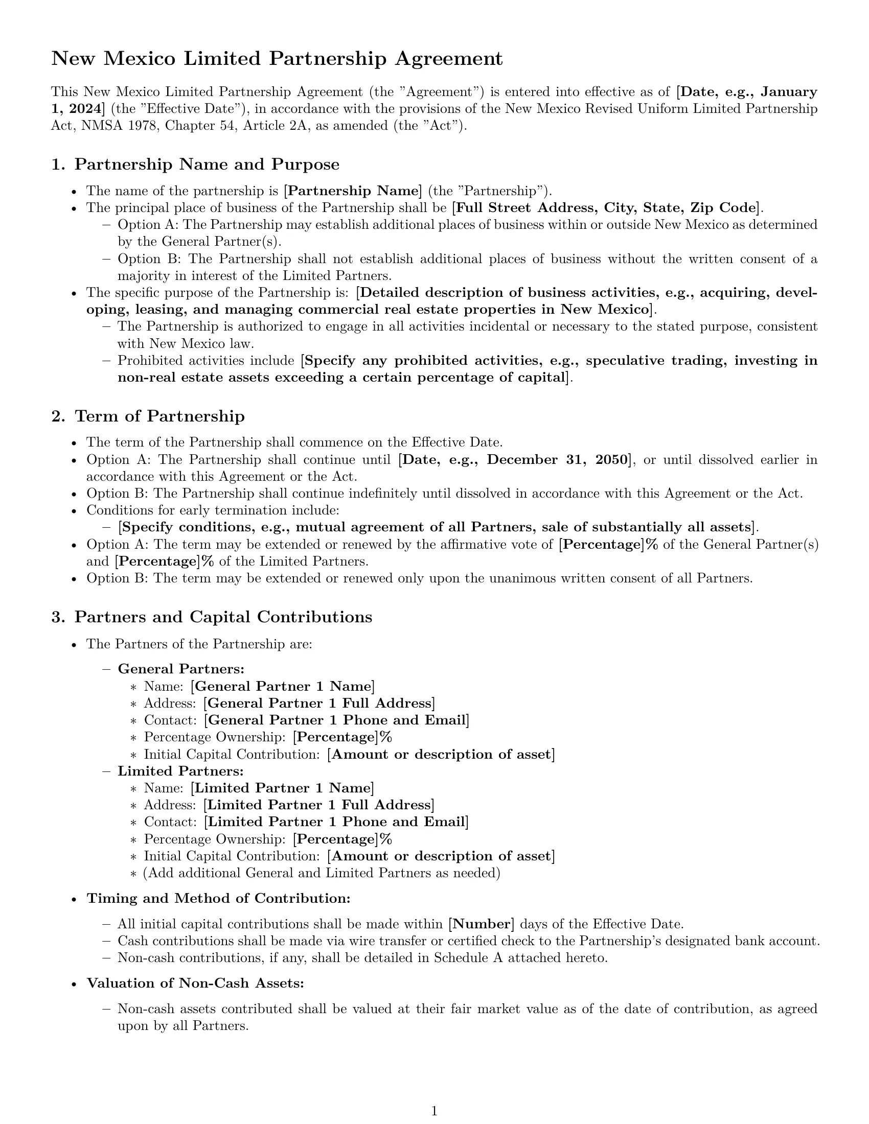 Preview page 1 of Pro New Mexico limited partnership agreement template