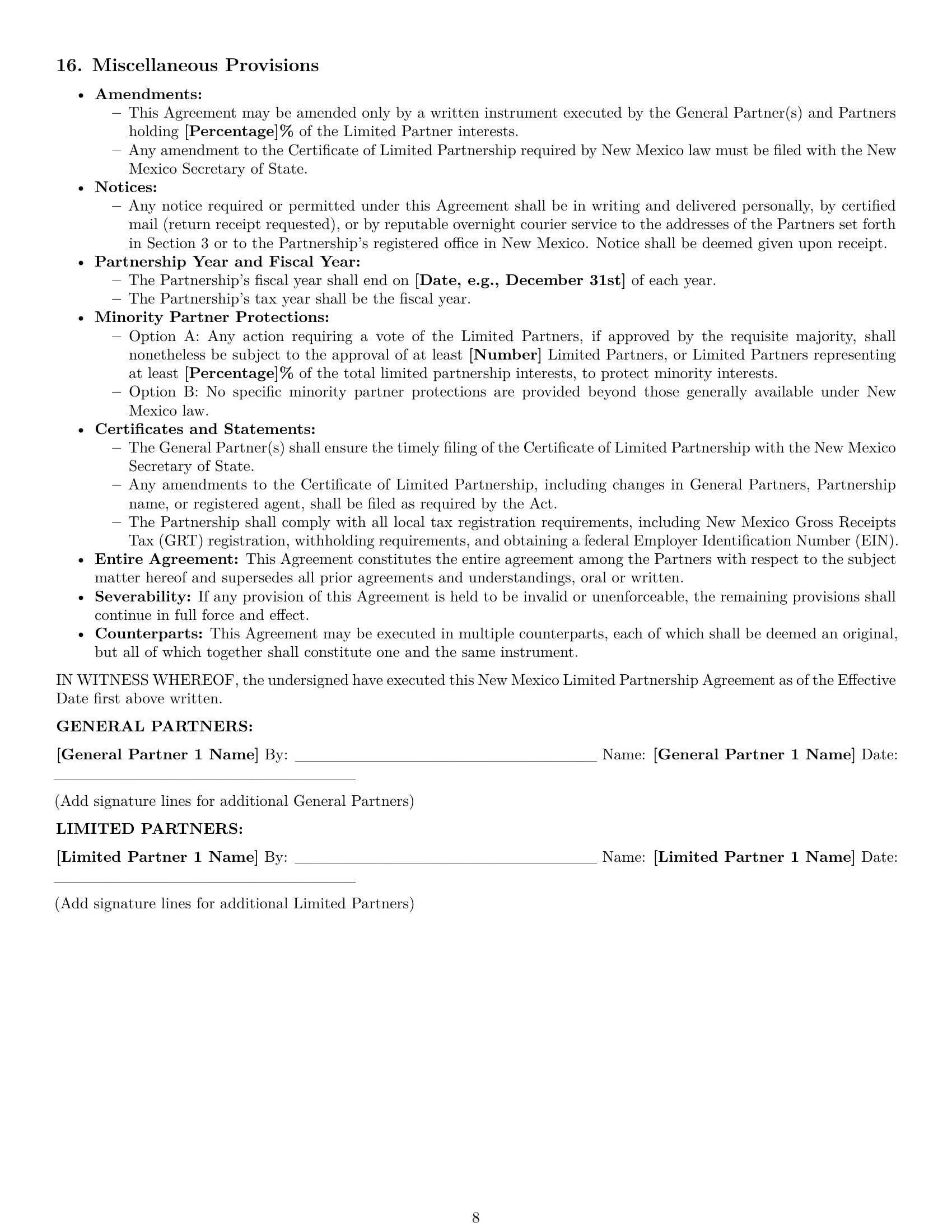Preview page 8 of Pro New Mexico limited partnership agreement template