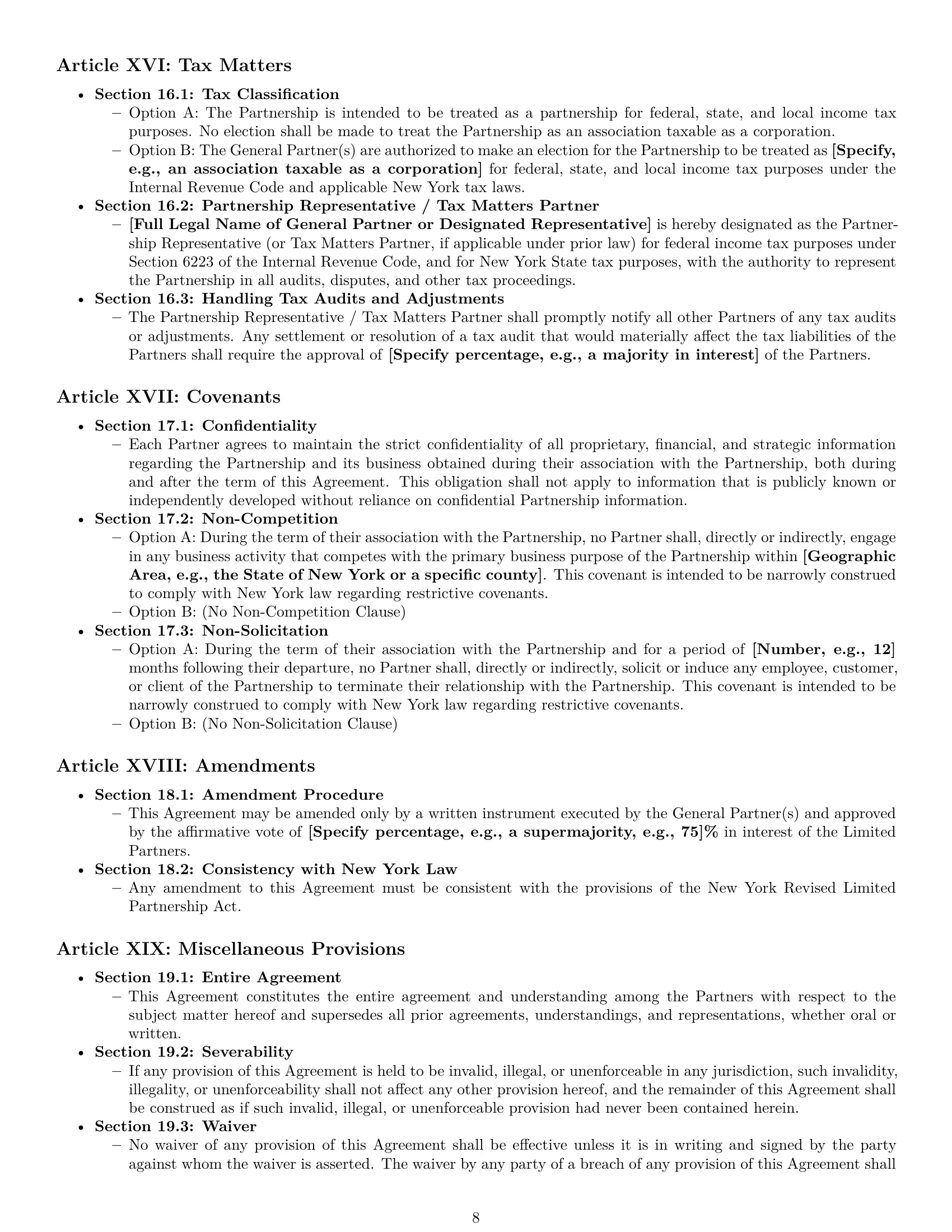 Preview page 8 of Pro New York limited partnership agreement template