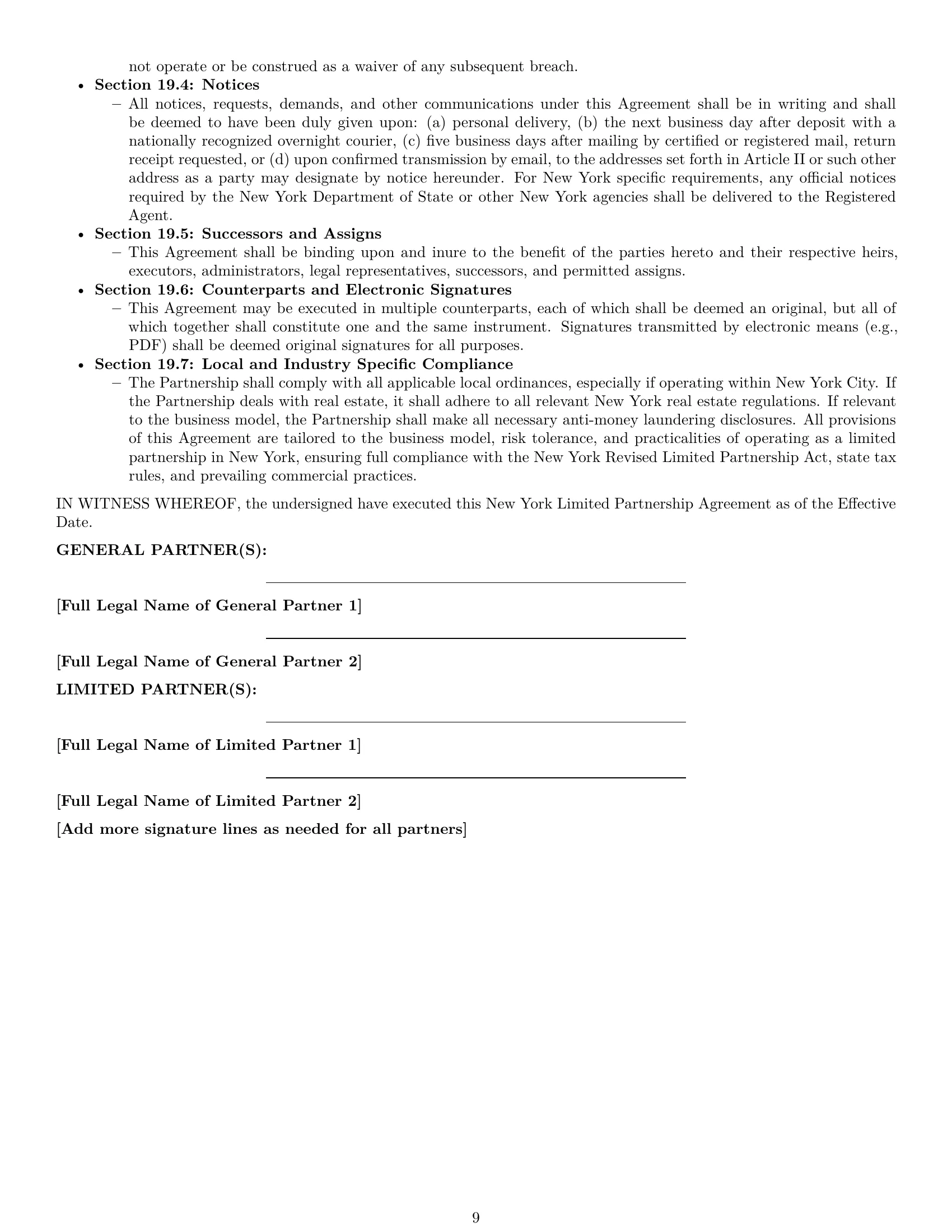 Preview page 9 of Pro New York limited partnership agreement template