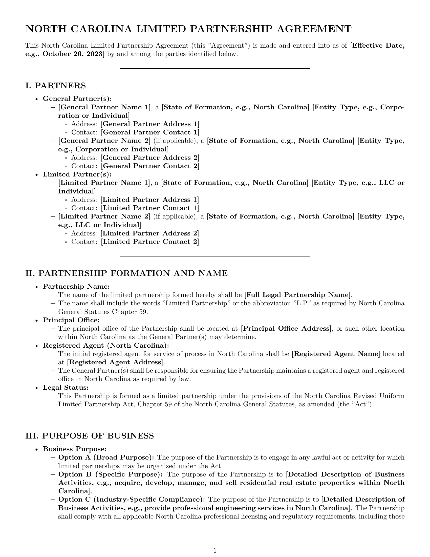 Preview page 1 of Pro North Carolina limited partnership agreement template