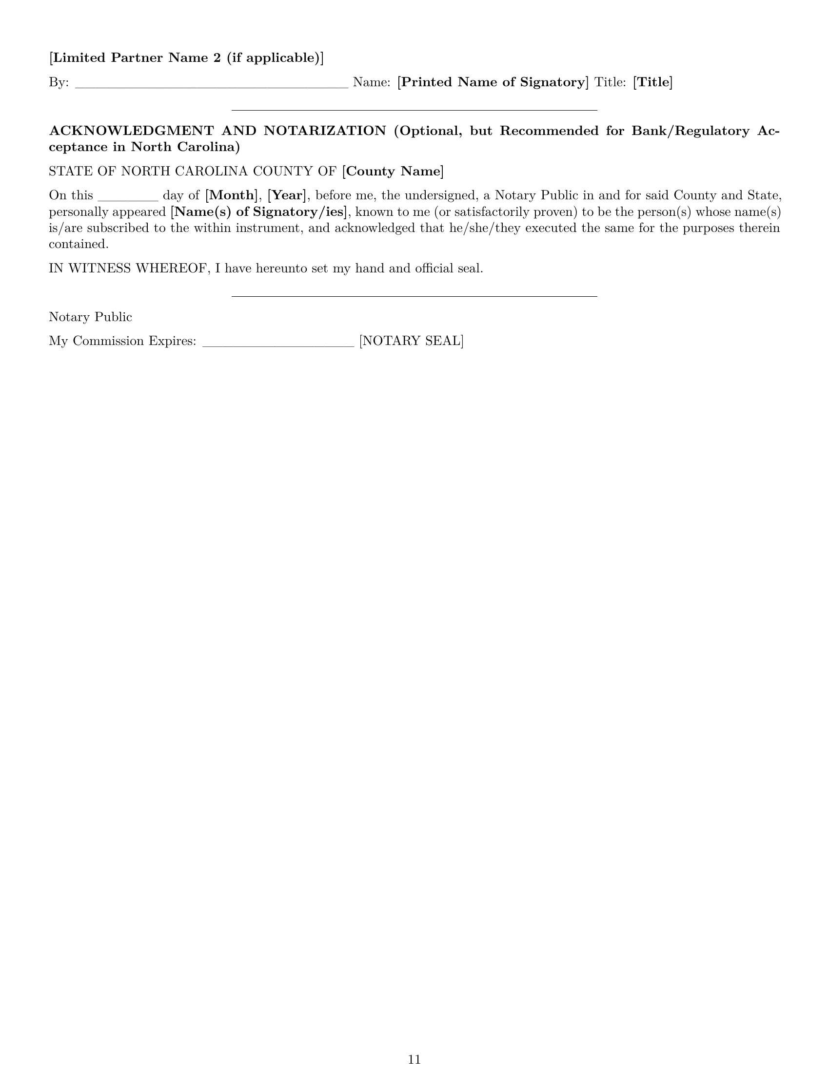 Preview page 11 of Pro North Carolina limited partnership agreement template