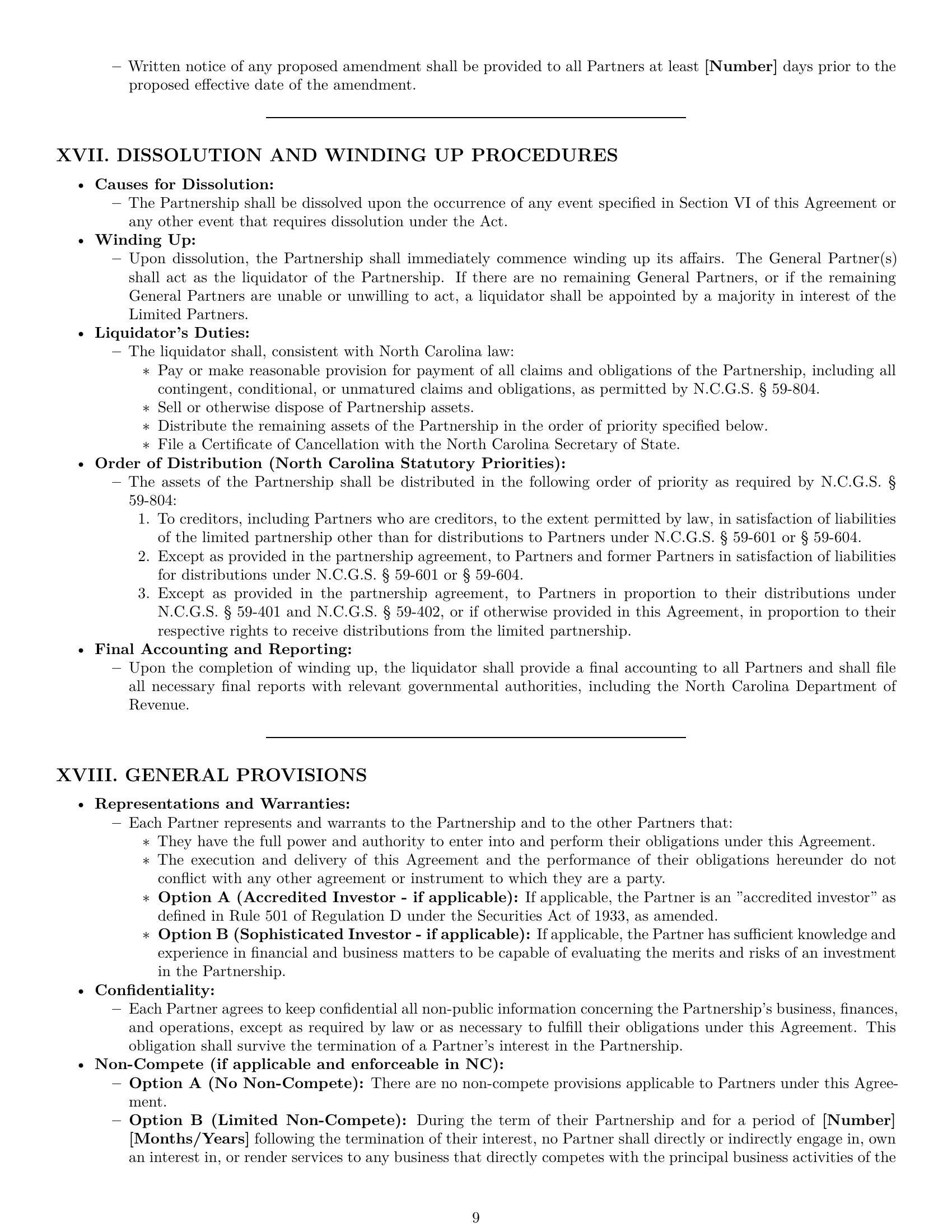 Preview page 9 of Pro North Carolina limited partnership agreement template