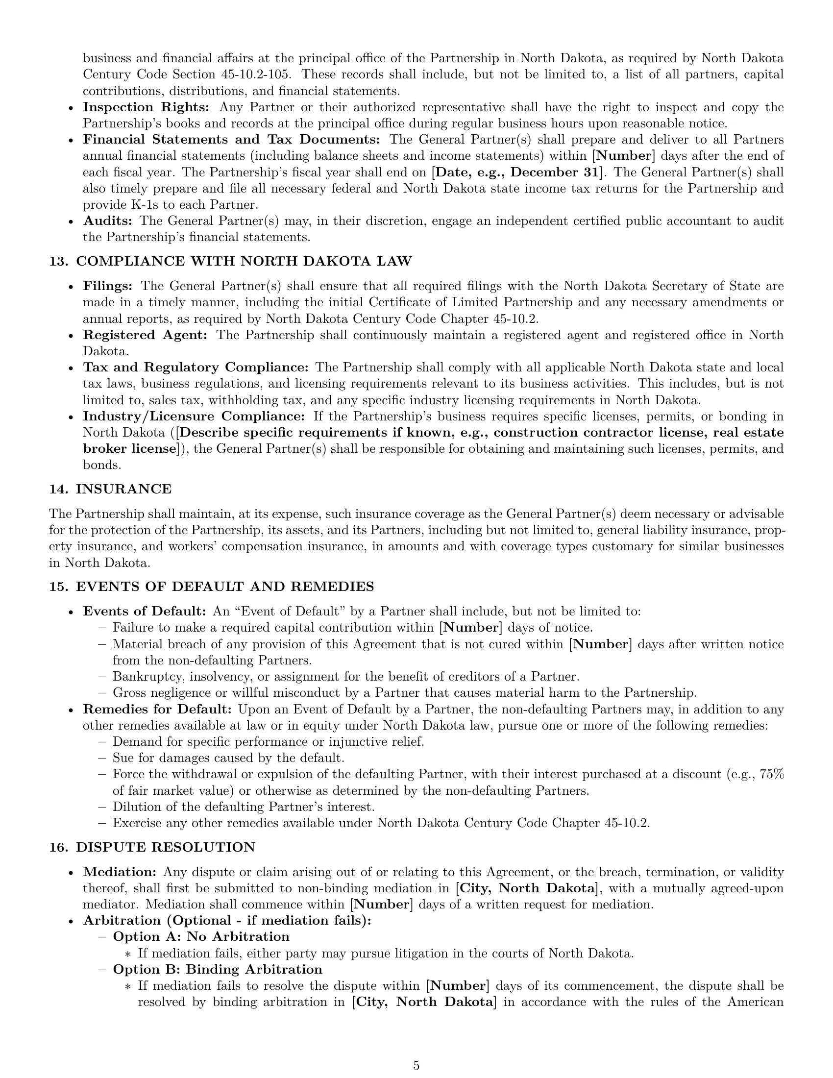 Preview page 5 of Pro North Dakota limited partnership agreement template
