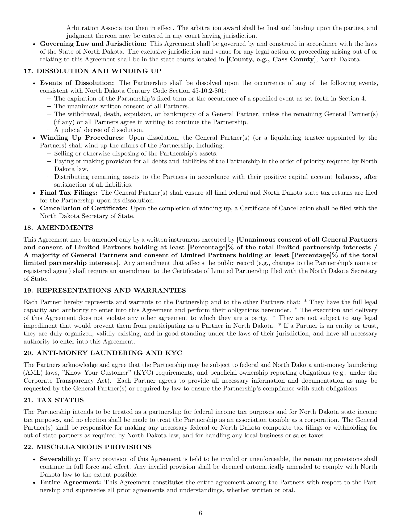Preview page 6 of Pro North Dakota limited partnership agreement template