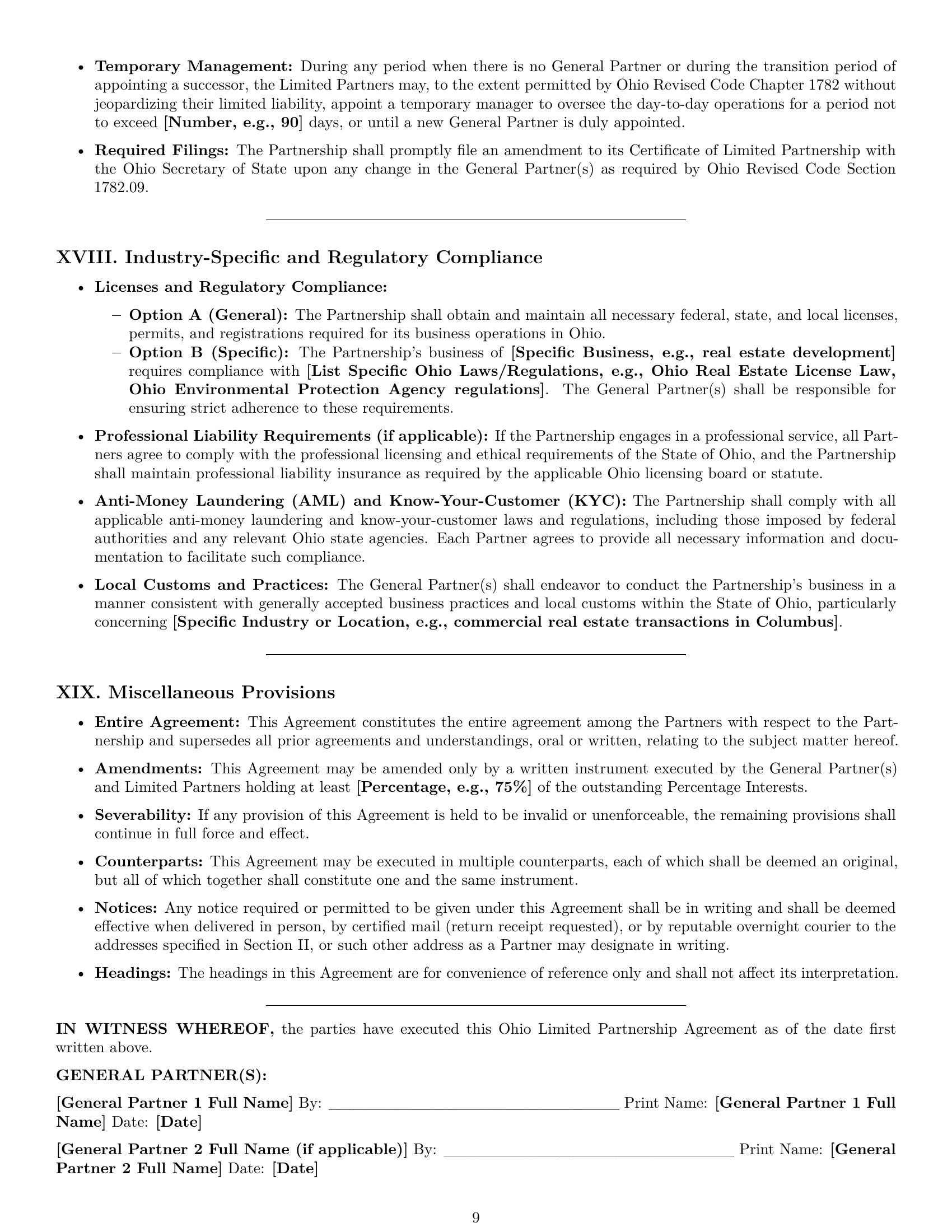 Preview page 9 of Pro Ohio limited partnership agreement template