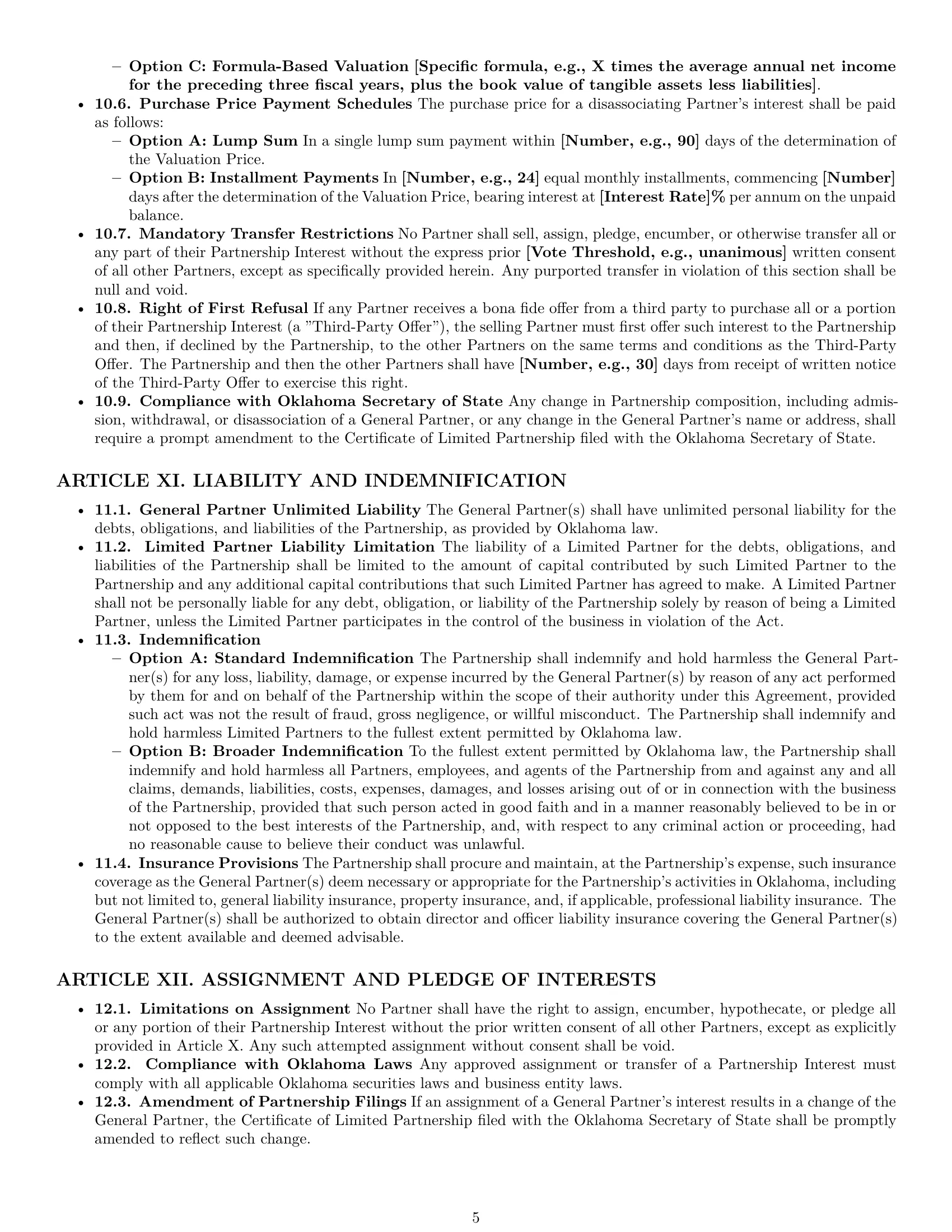 Preview page 5 of Pro Oklahoma limited partnership agreement template