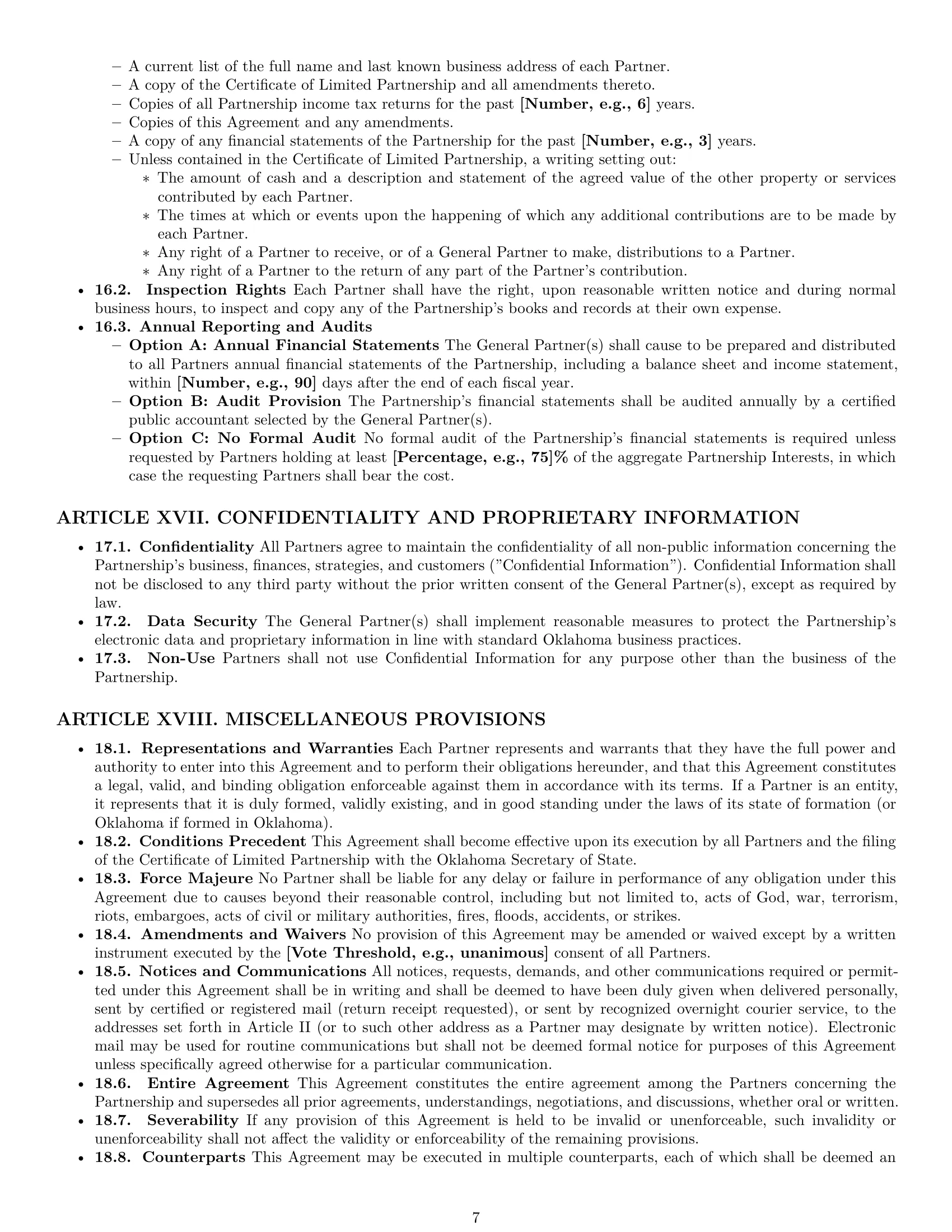Preview page 7 of Pro Oklahoma limited partnership agreement template