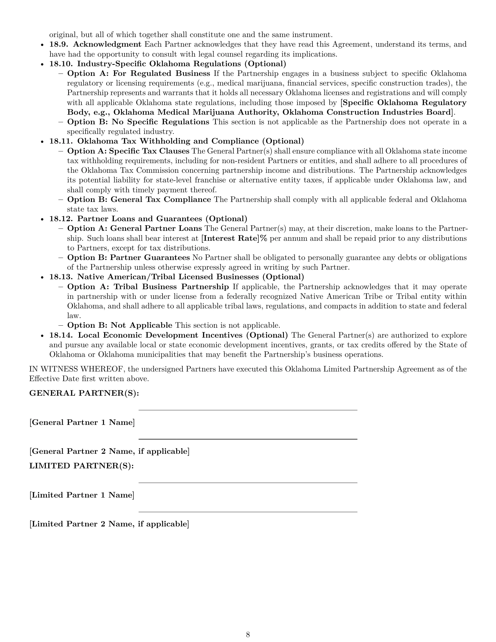 Preview page 8 of Pro Oklahoma limited partnership agreement template