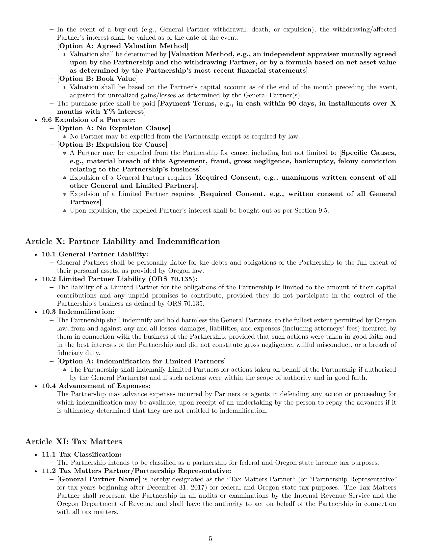 Preview page 5 of Pro Oregon limited partnership agreement template