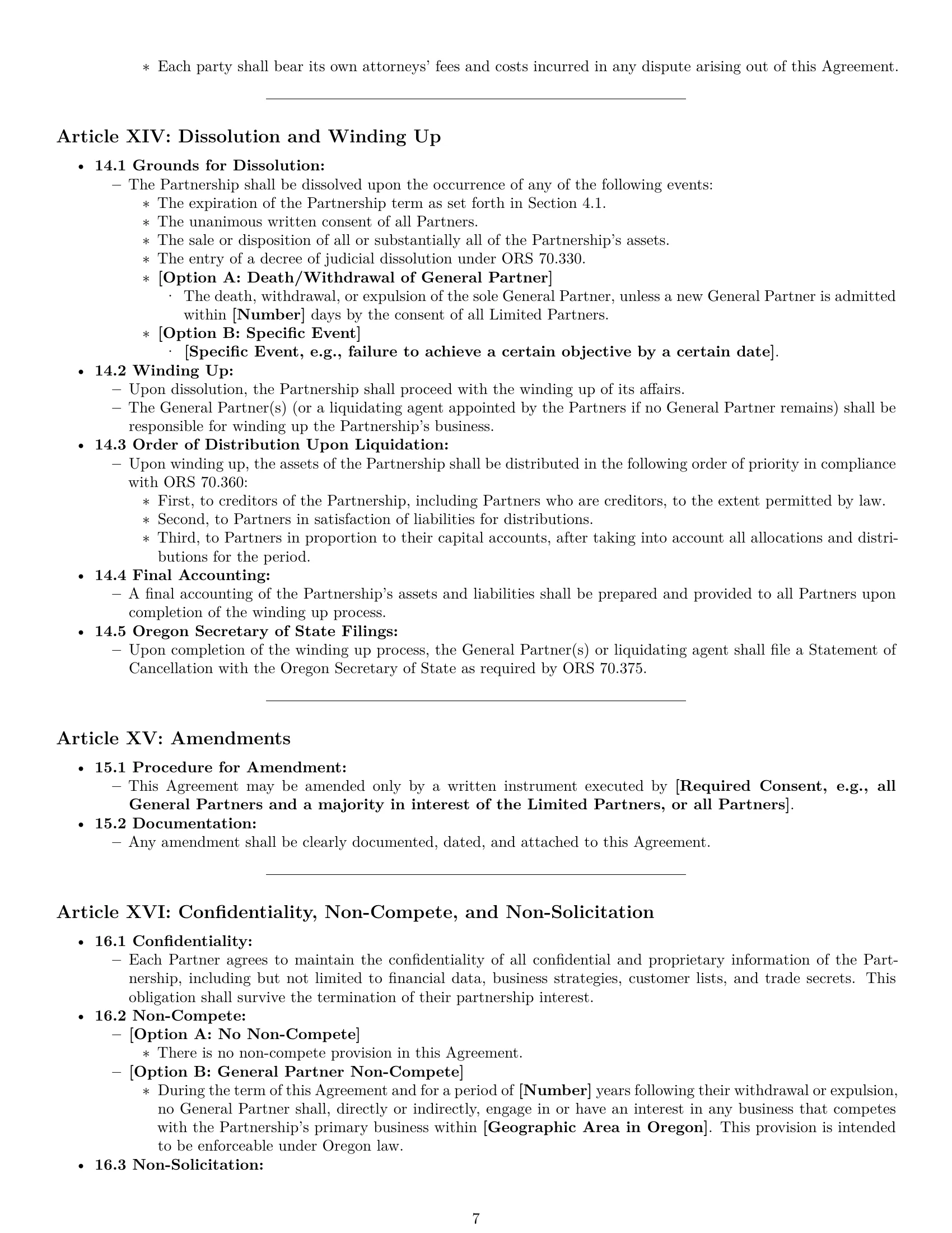 Preview page 7 of Pro Oregon limited partnership agreement template