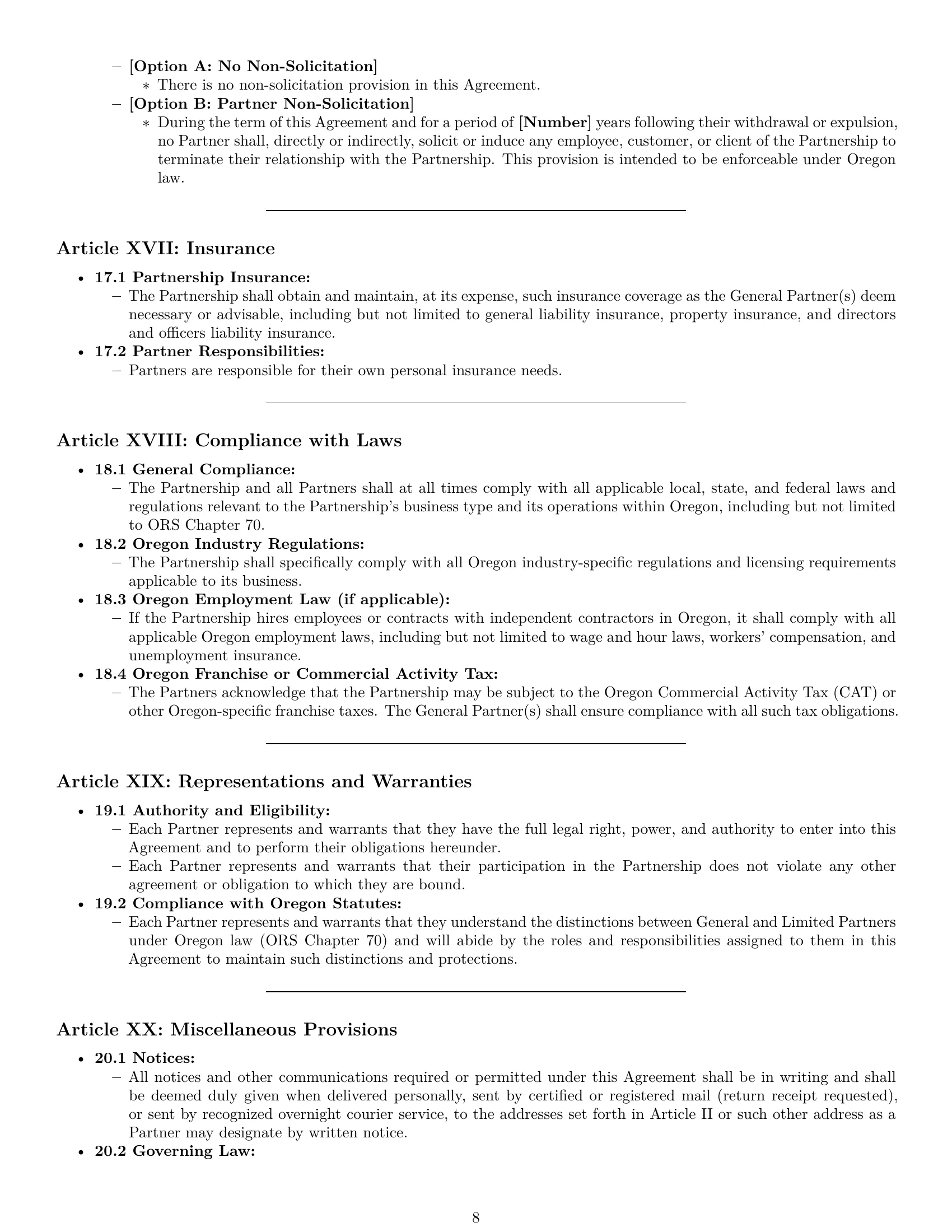 Preview page 8 of Pro Oregon limited partnership agreement template