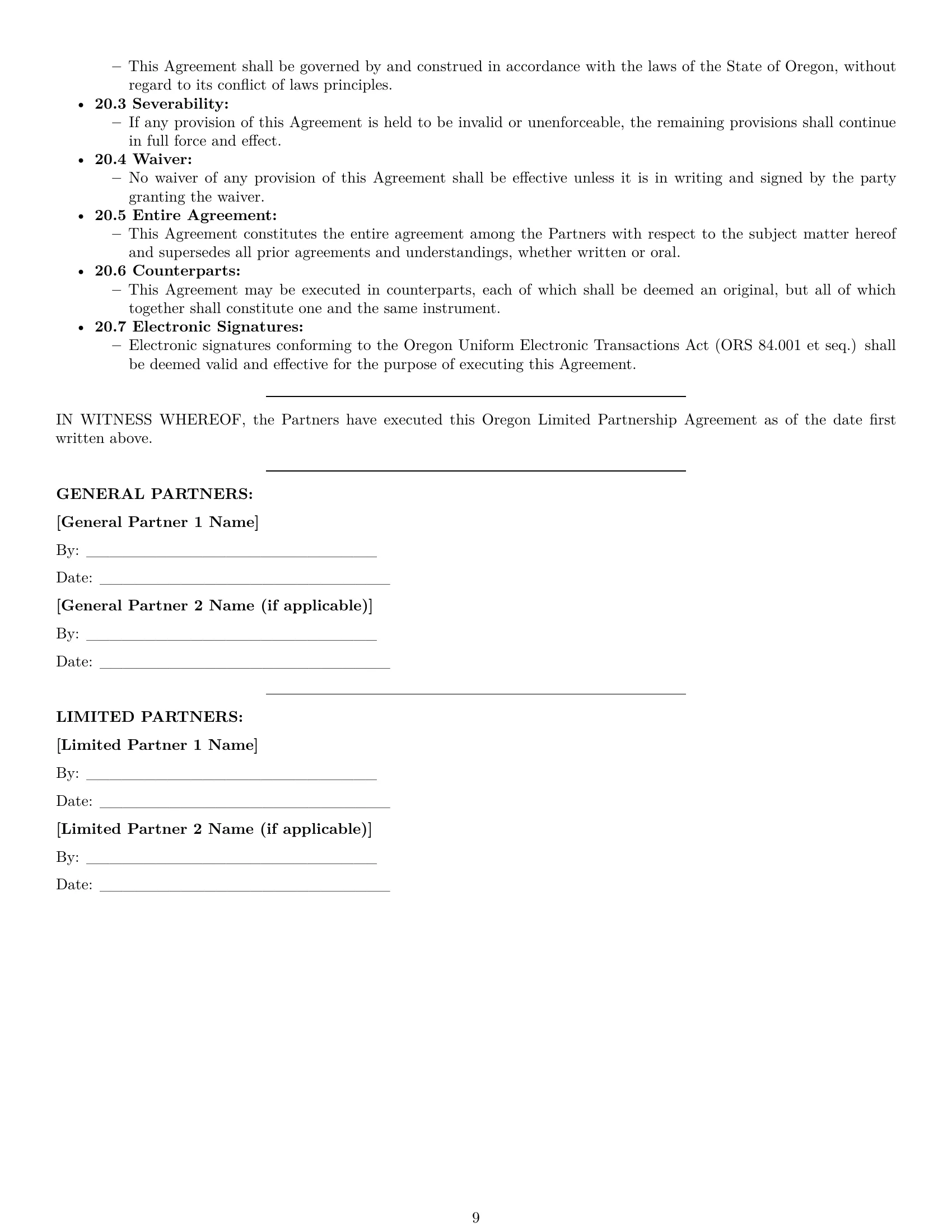 Preview page 9 of Pro Oregon limited partnership agreement template