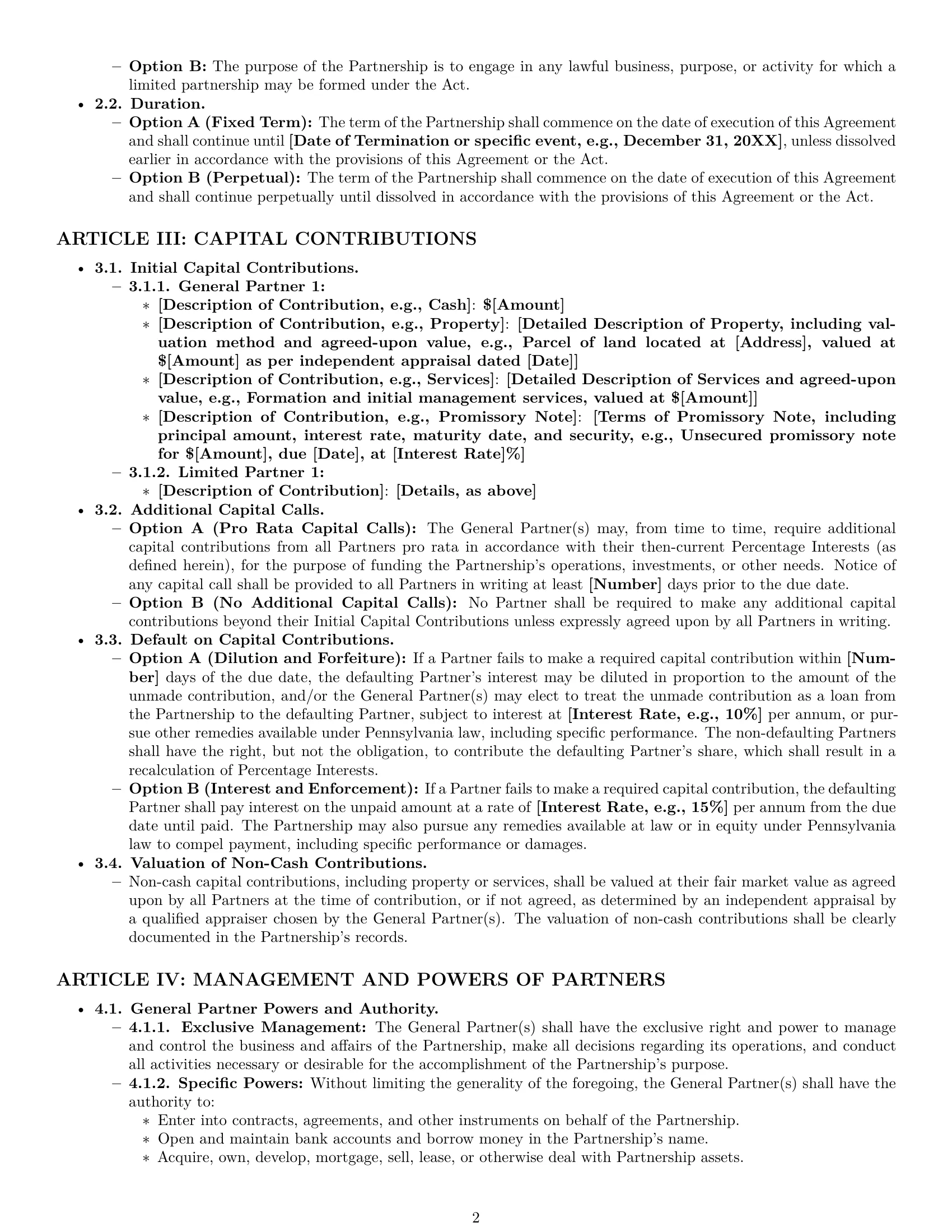 Preview page 2 of Pro Pennsylvania limited partnership agreement template