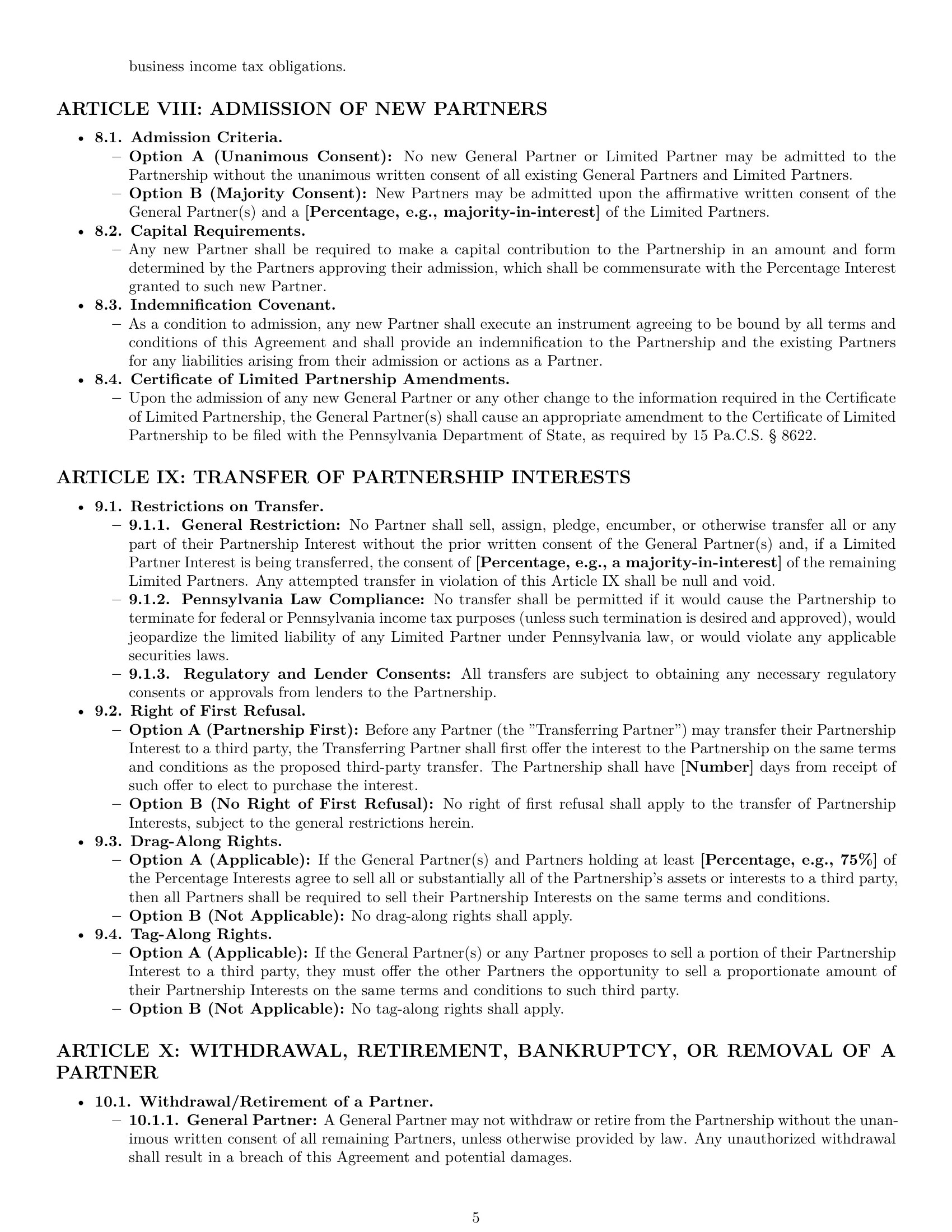 Preview page 5 of Pro Pennsylvania limited partnership agreement template