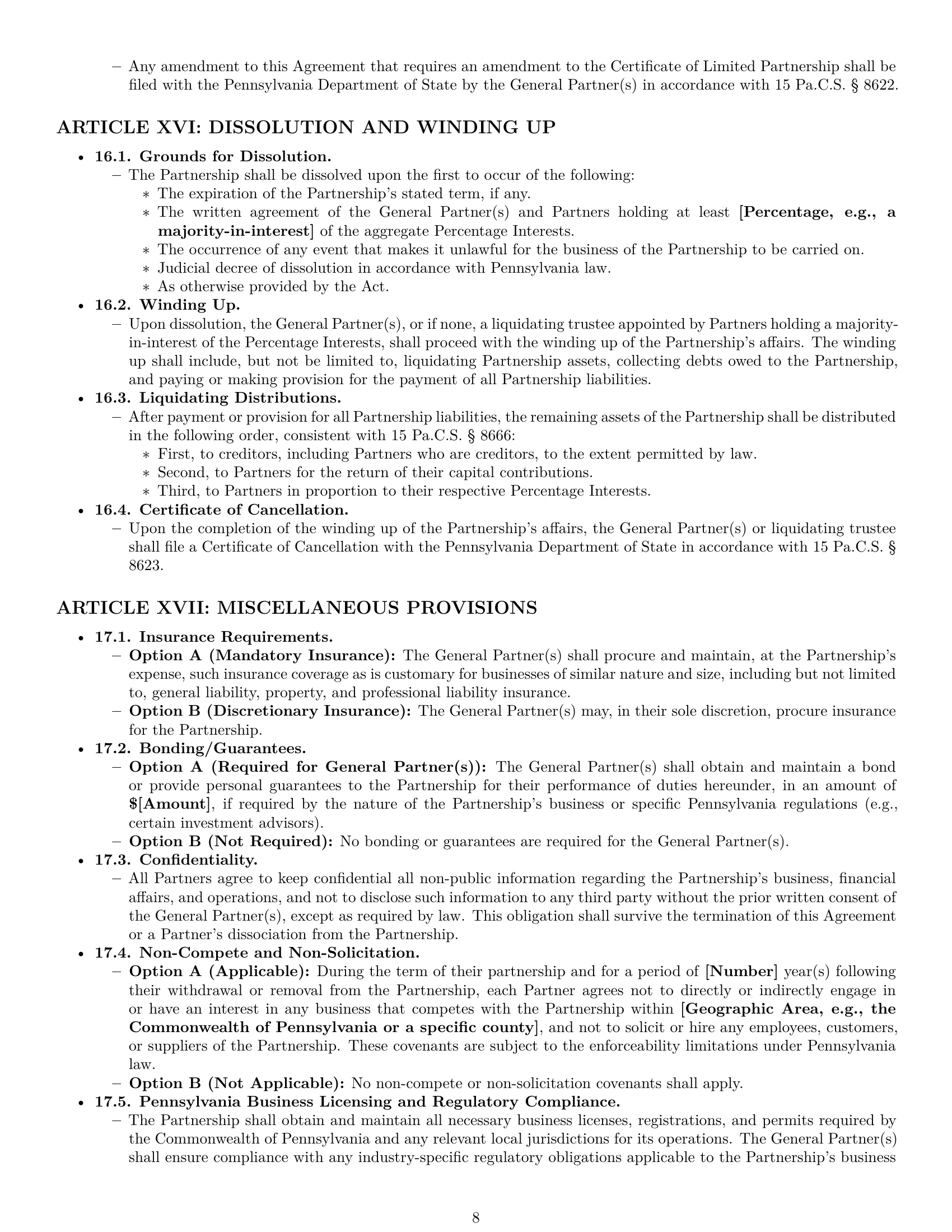 Preview page 8 of Pro Pennsylvania limited partnership agreement template