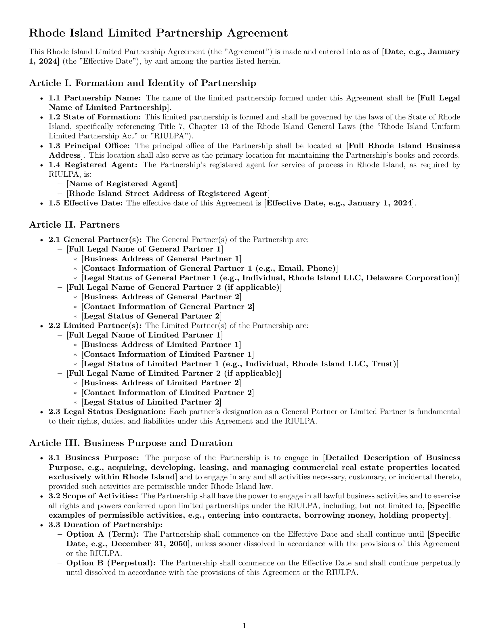 Preview page 1 of Pro Rhode Island limited partnership agreement template
