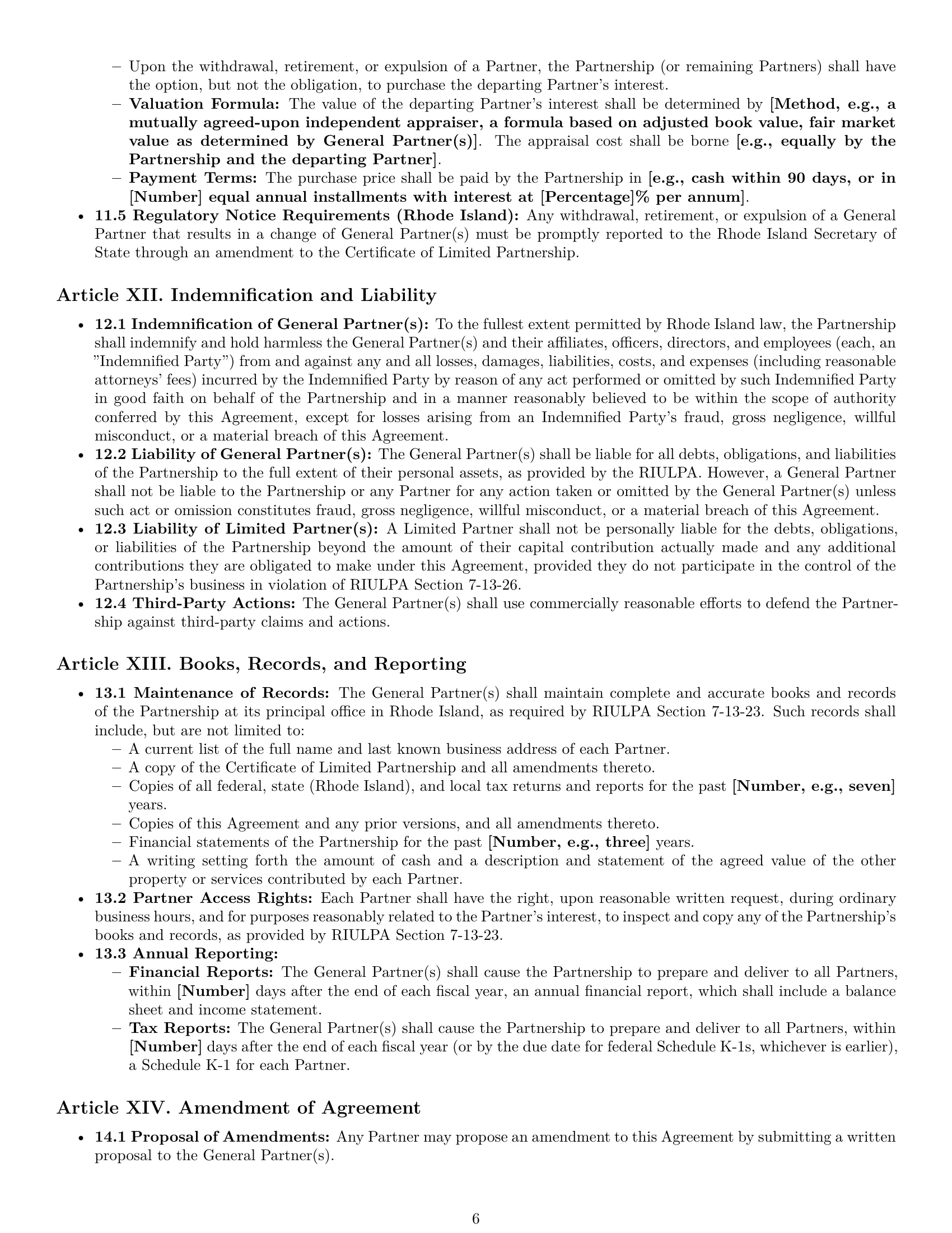 Preview page 6 of Pro Rhode Island limited partnership agreement template