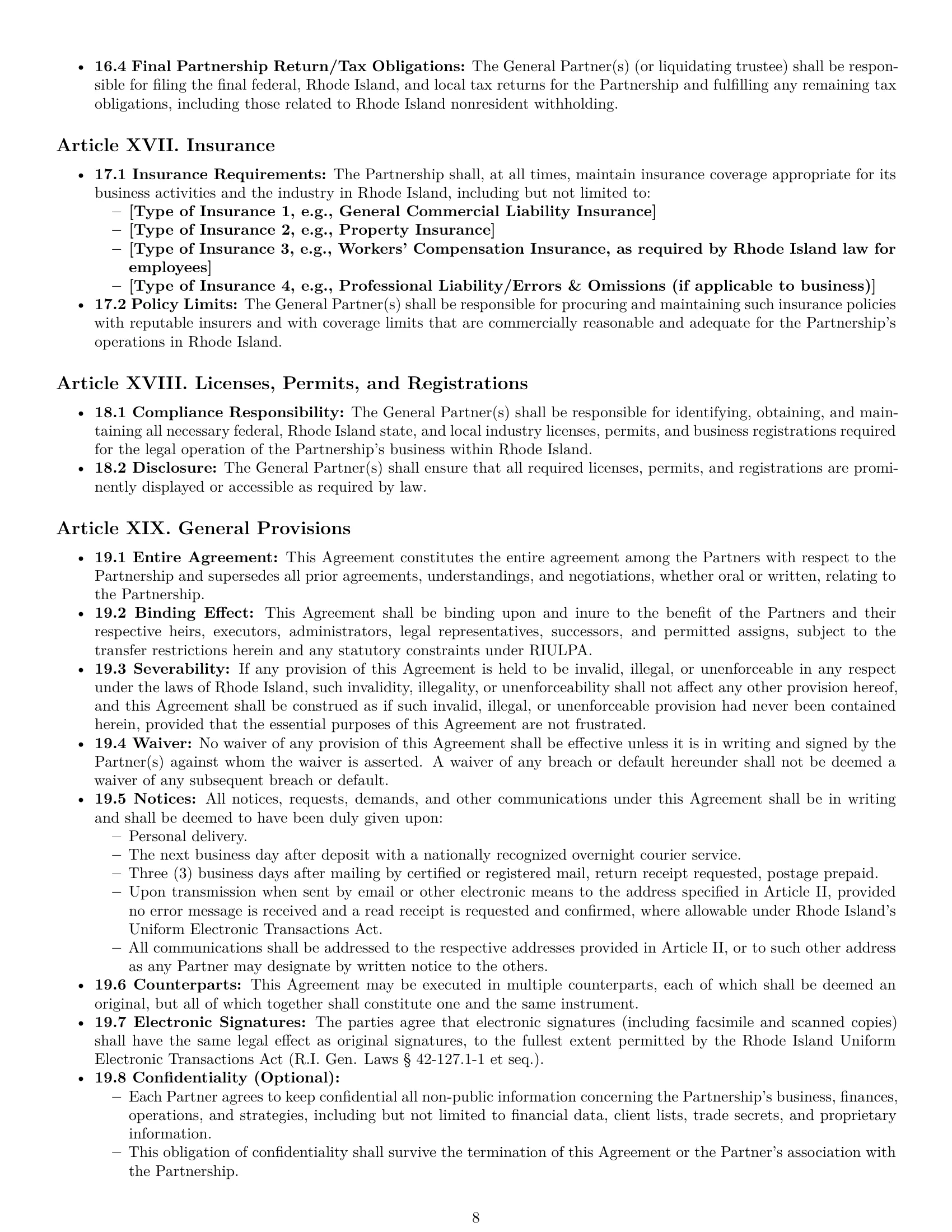 Preview page 8 of Pro Rhode Island limited partnership agreement template