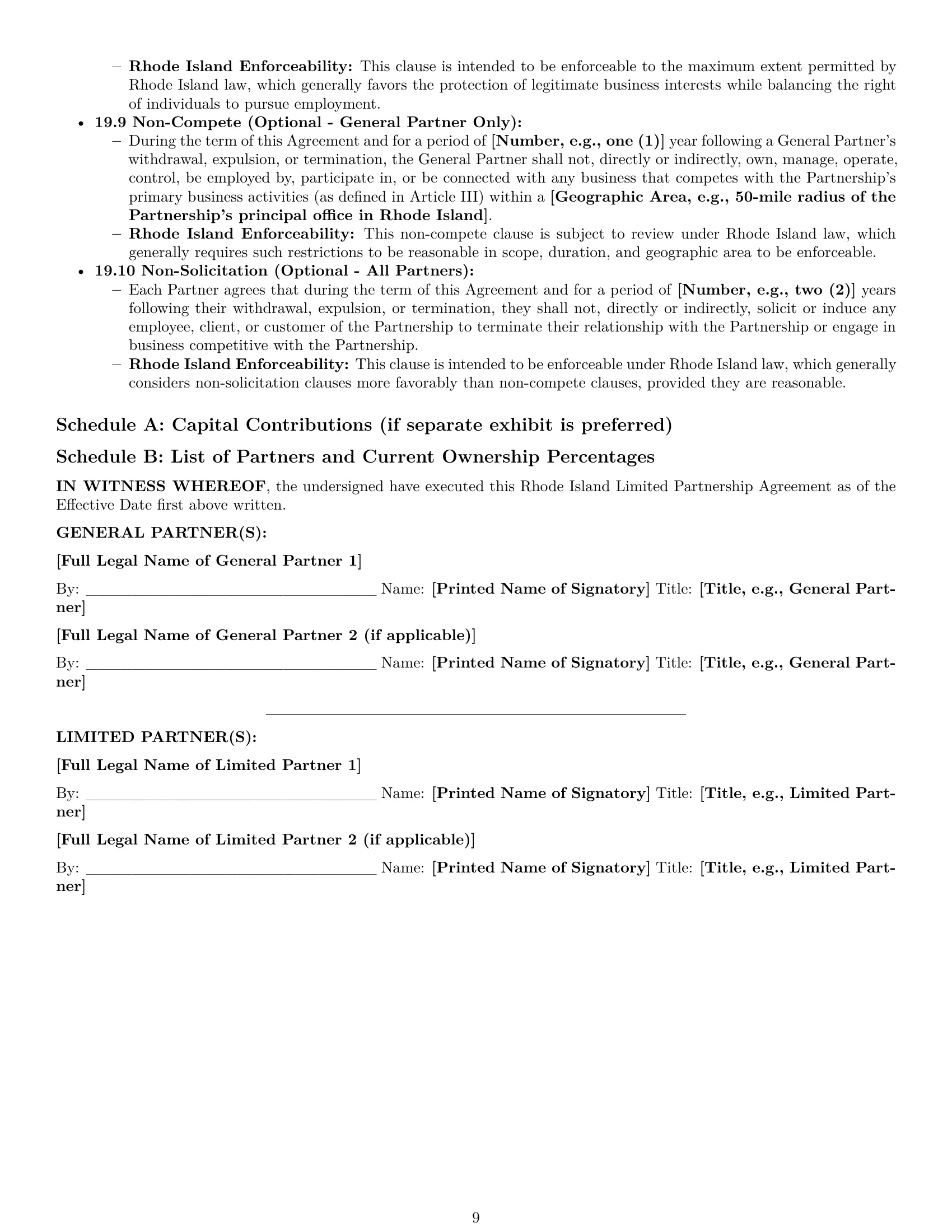 Preview page 9 of Pro Rhode Island limited partnership agreement template