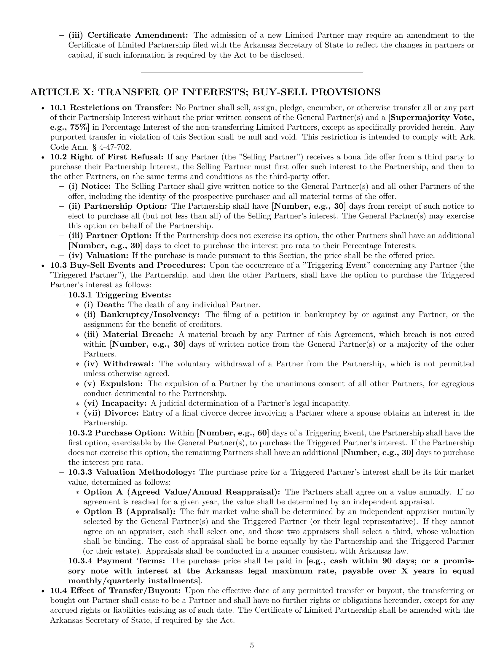 Preview page 5 of Pro Arkansas limited partnership agreement template