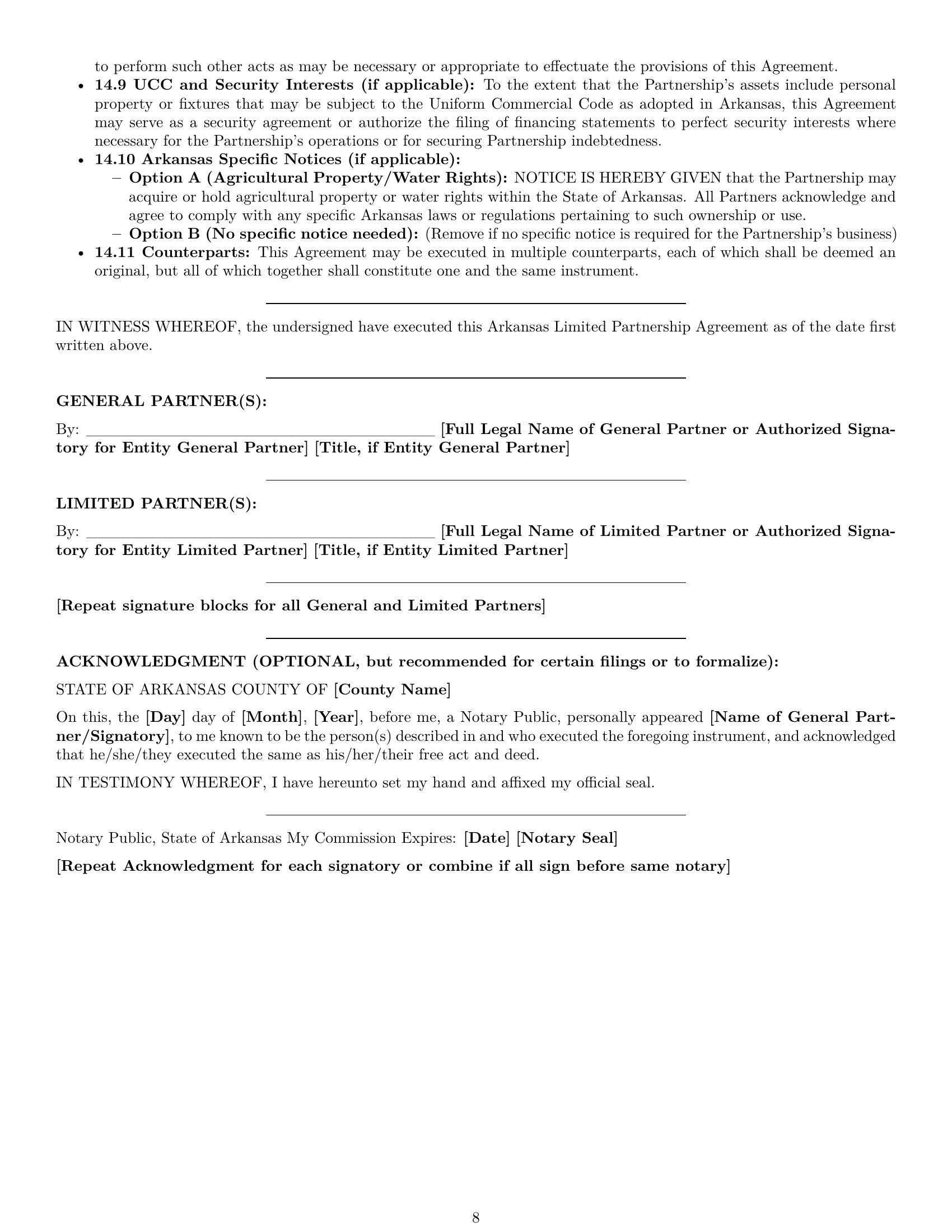 Preview page 8 of Pro Arkansas limited partnership agreement template