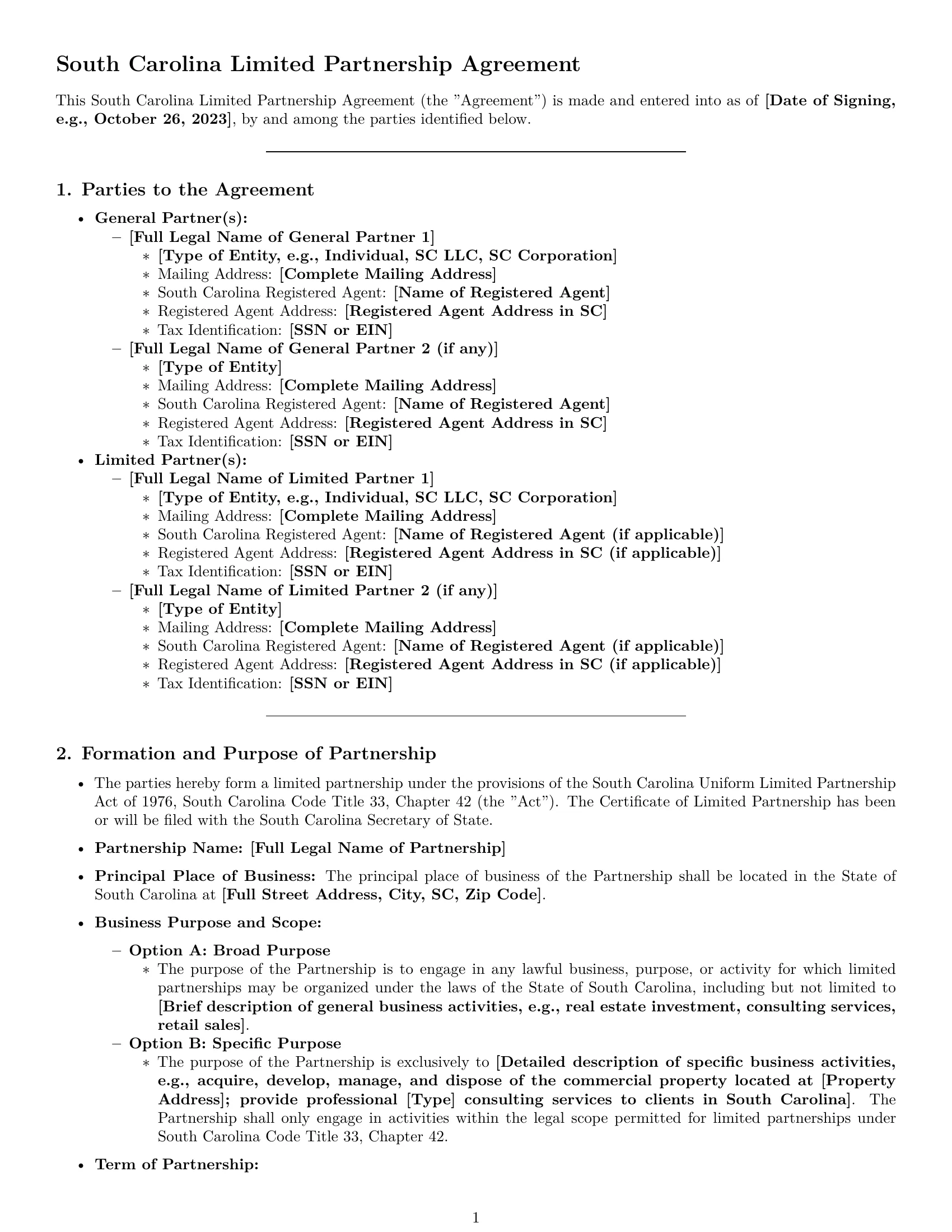 Preview page 1 of Pro South Carolina limited partnership agreement template