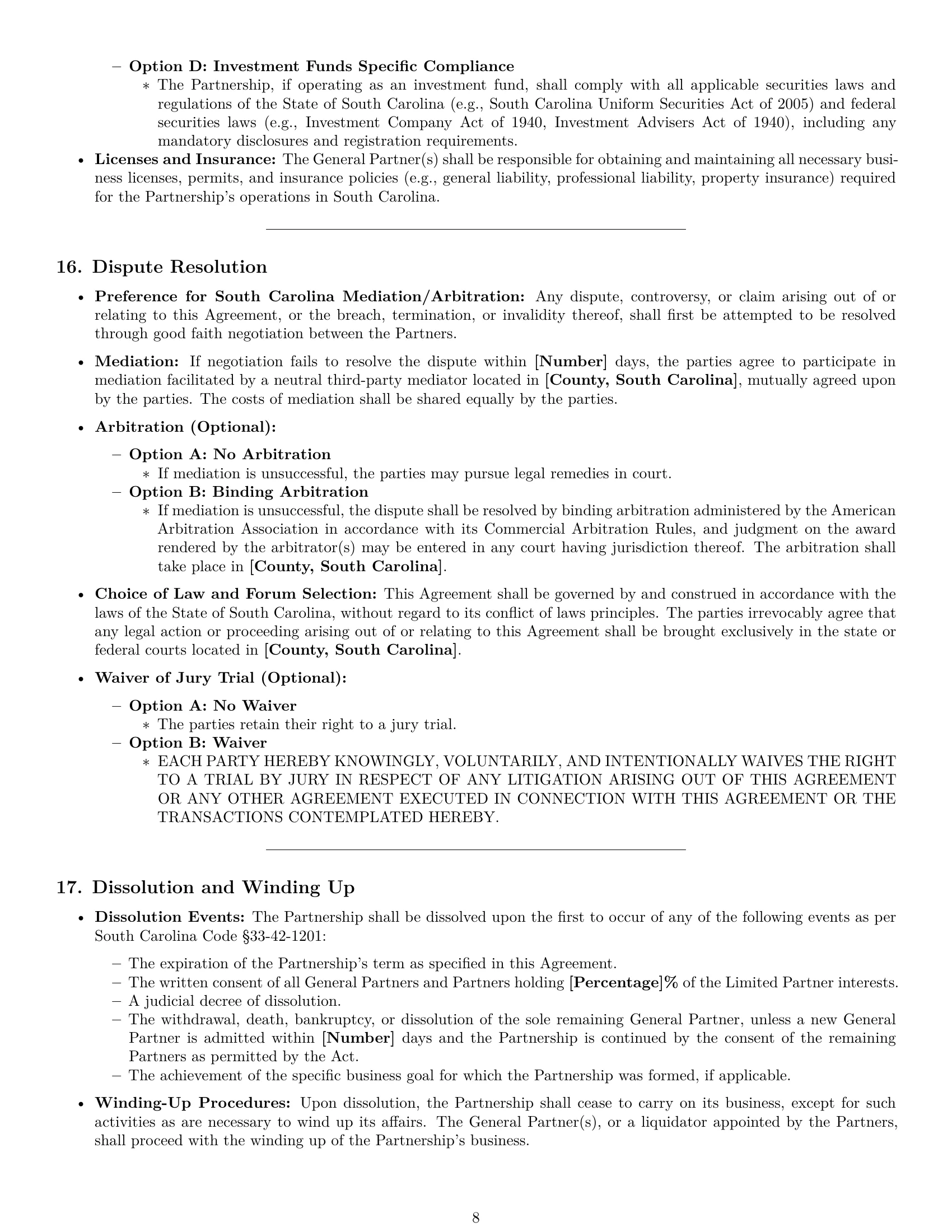 Preview page 8 of Pro South Carolina limited partnership agreement template