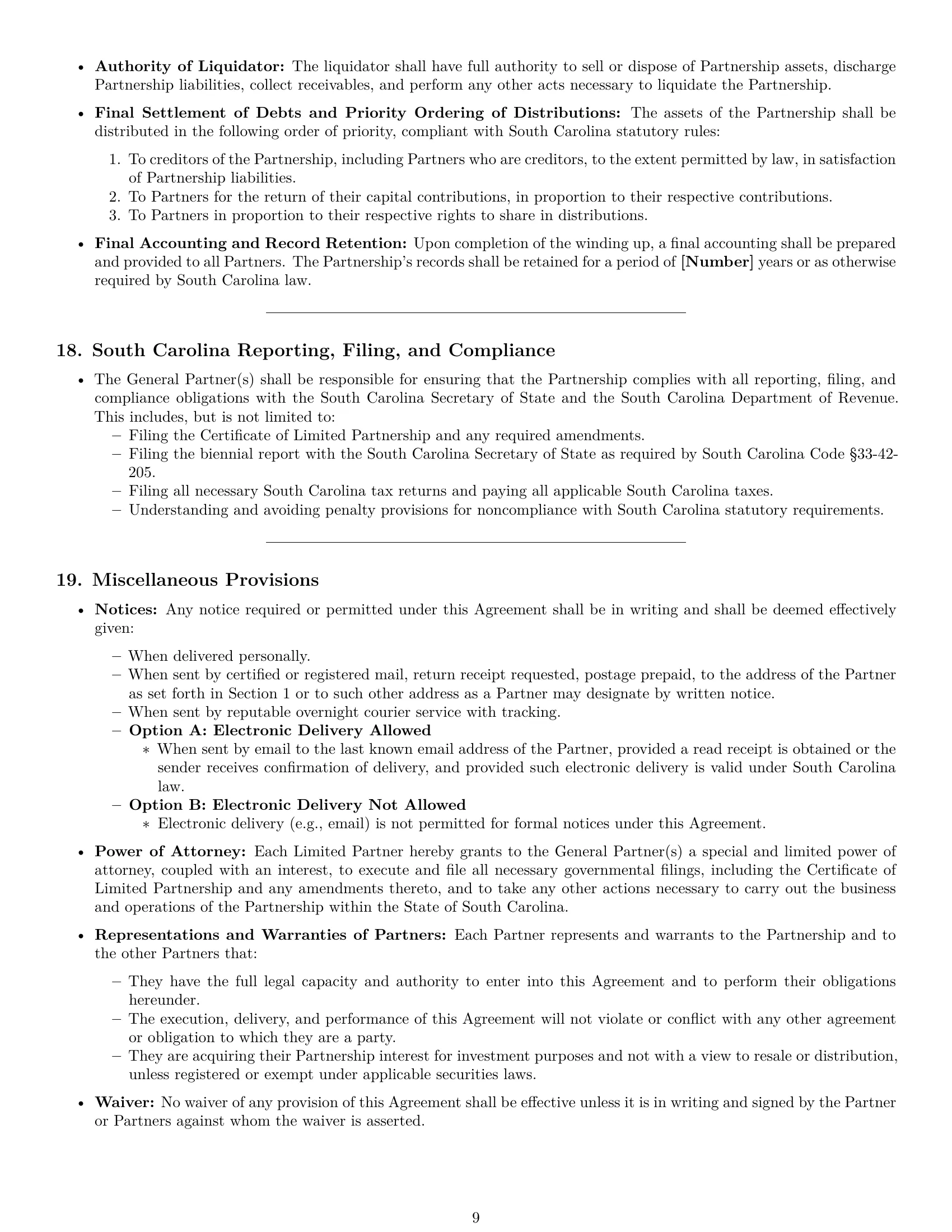 Preview page 9 of Pro South Carolina limited partnership agreement template