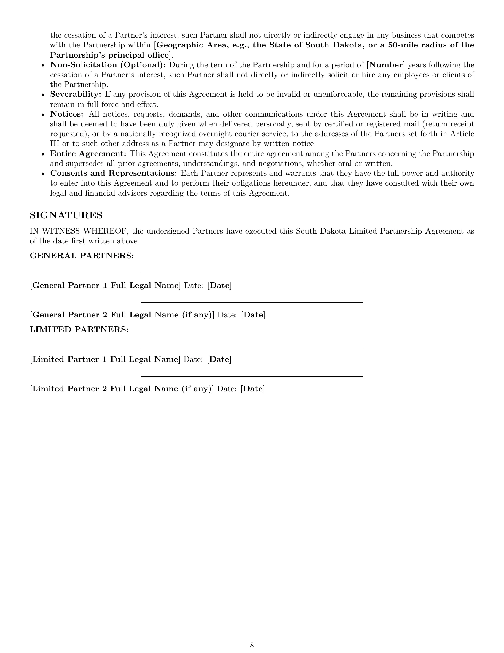 Preview page 8 of Pro South Dakota limited partnership agreement template