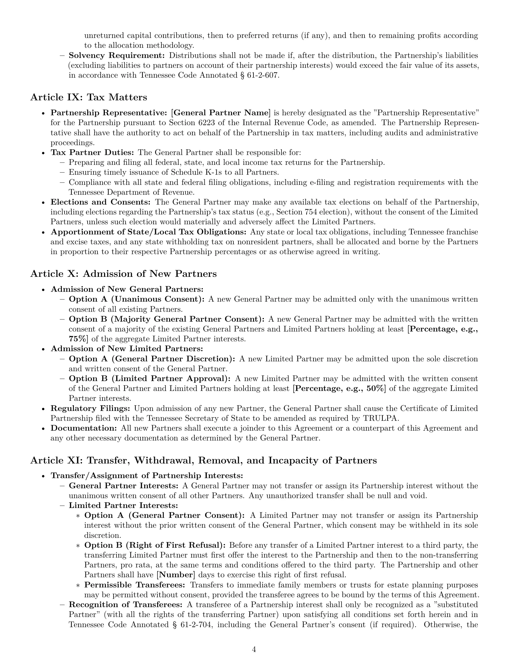 Preview page 4 of Pro Tennessee limited partnership agreement template