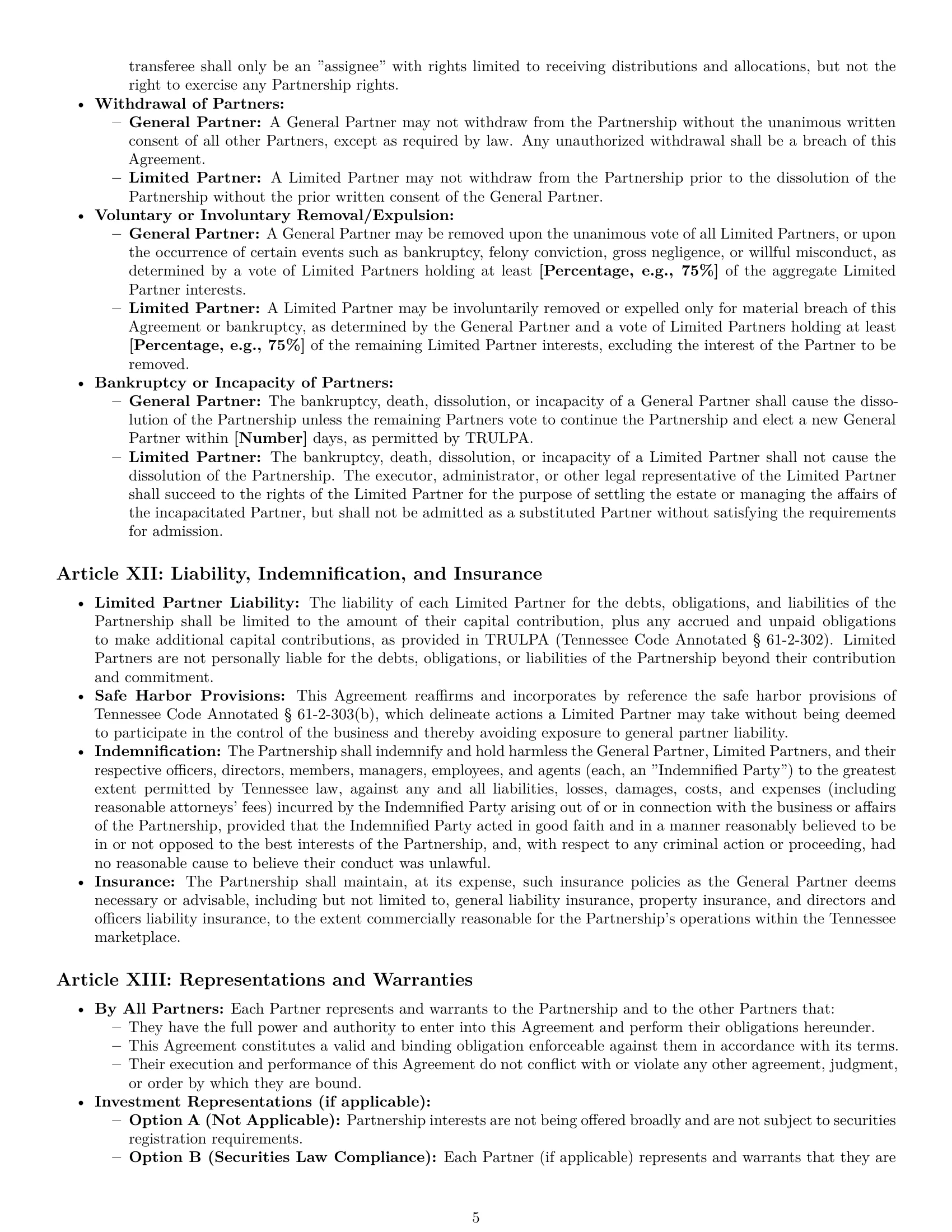Preview page 5 of Pro Tennessee limited partnership agreement template