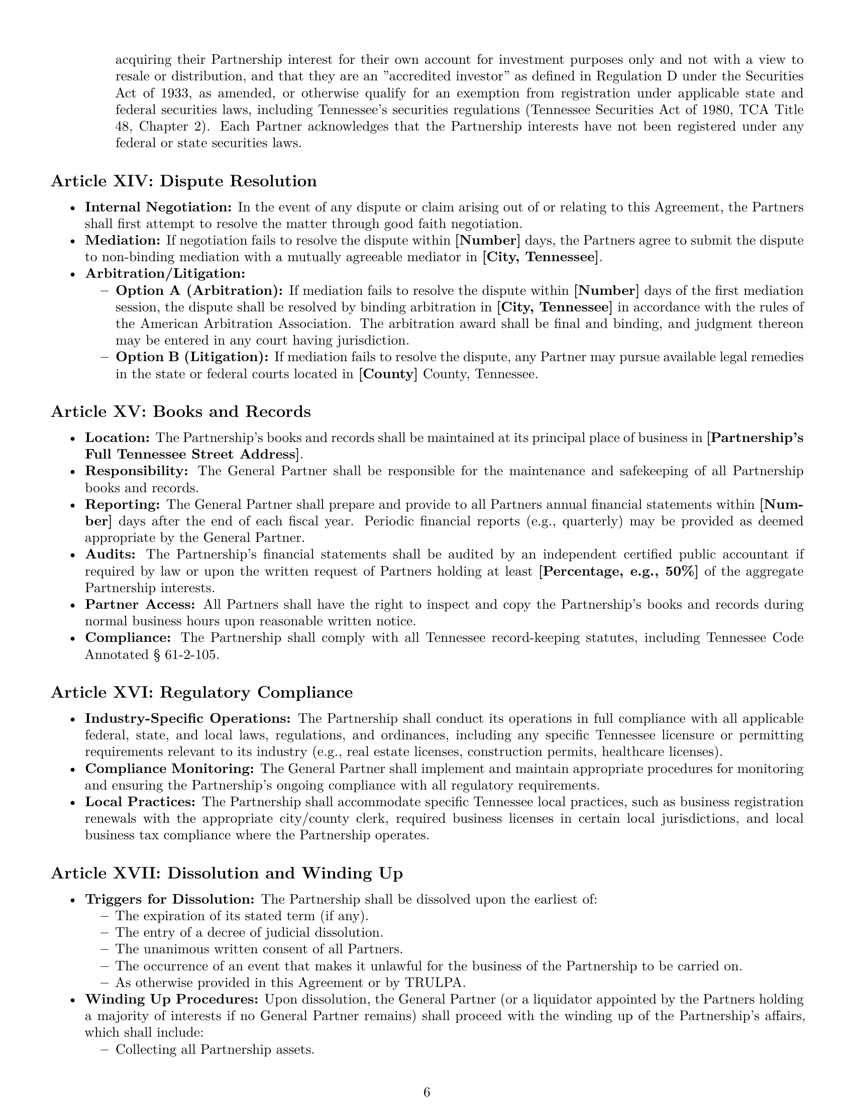 Preview page 6 of Pro Tennessee limited partnership agreement template