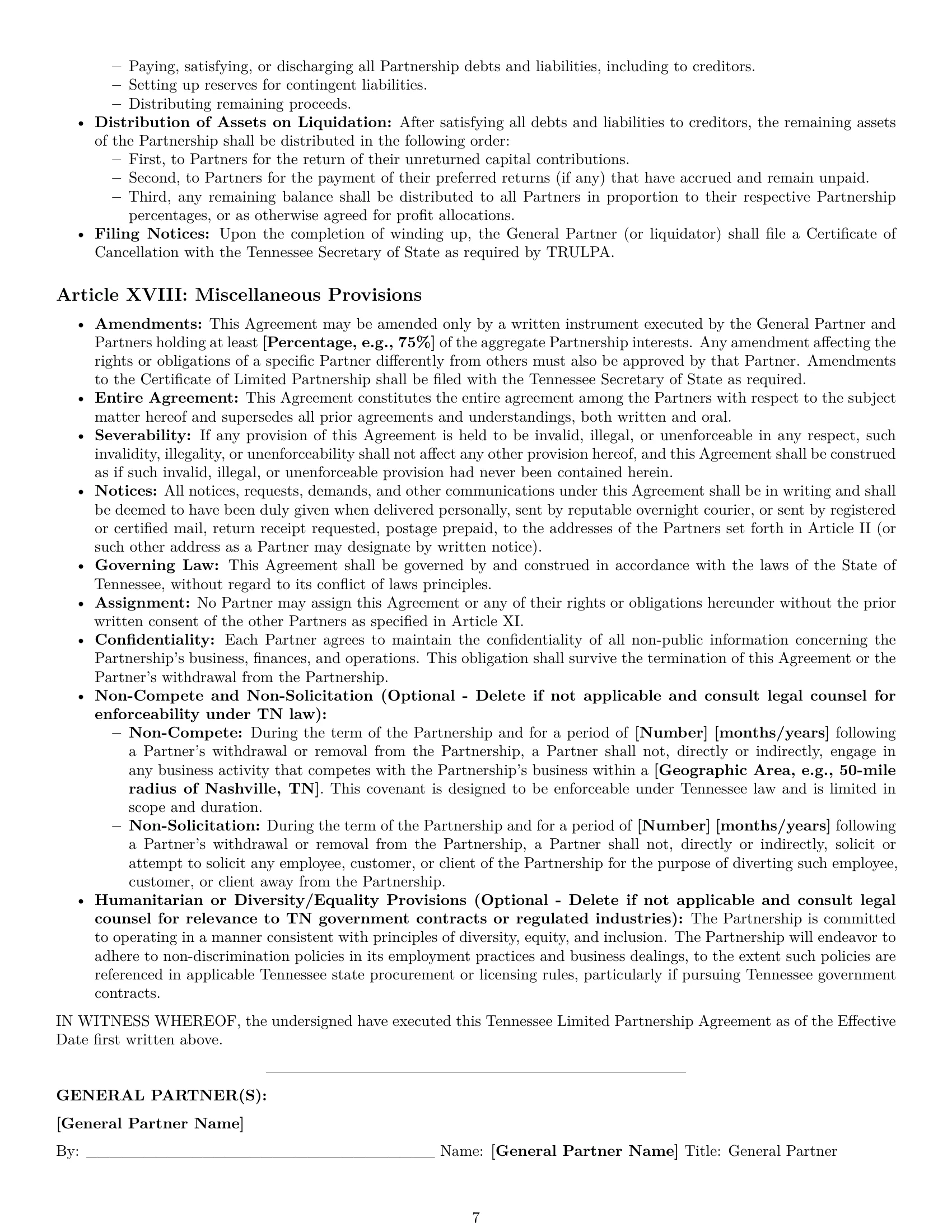 Preview page 7 of Pro Tennessee limited partnership agreement template