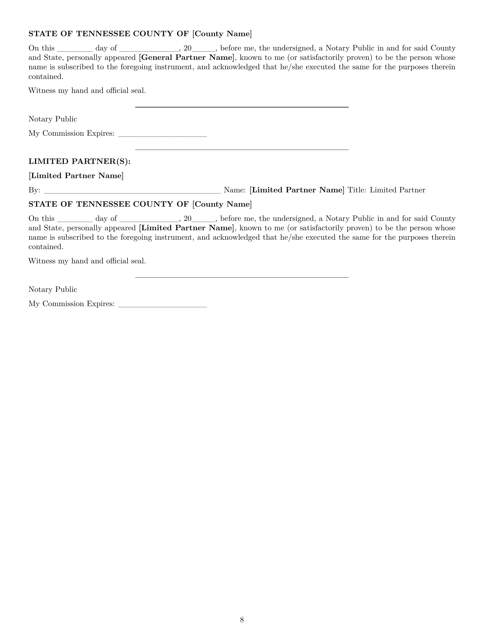 Preview page 8 of Pro Tennessee limited partnership agreement template