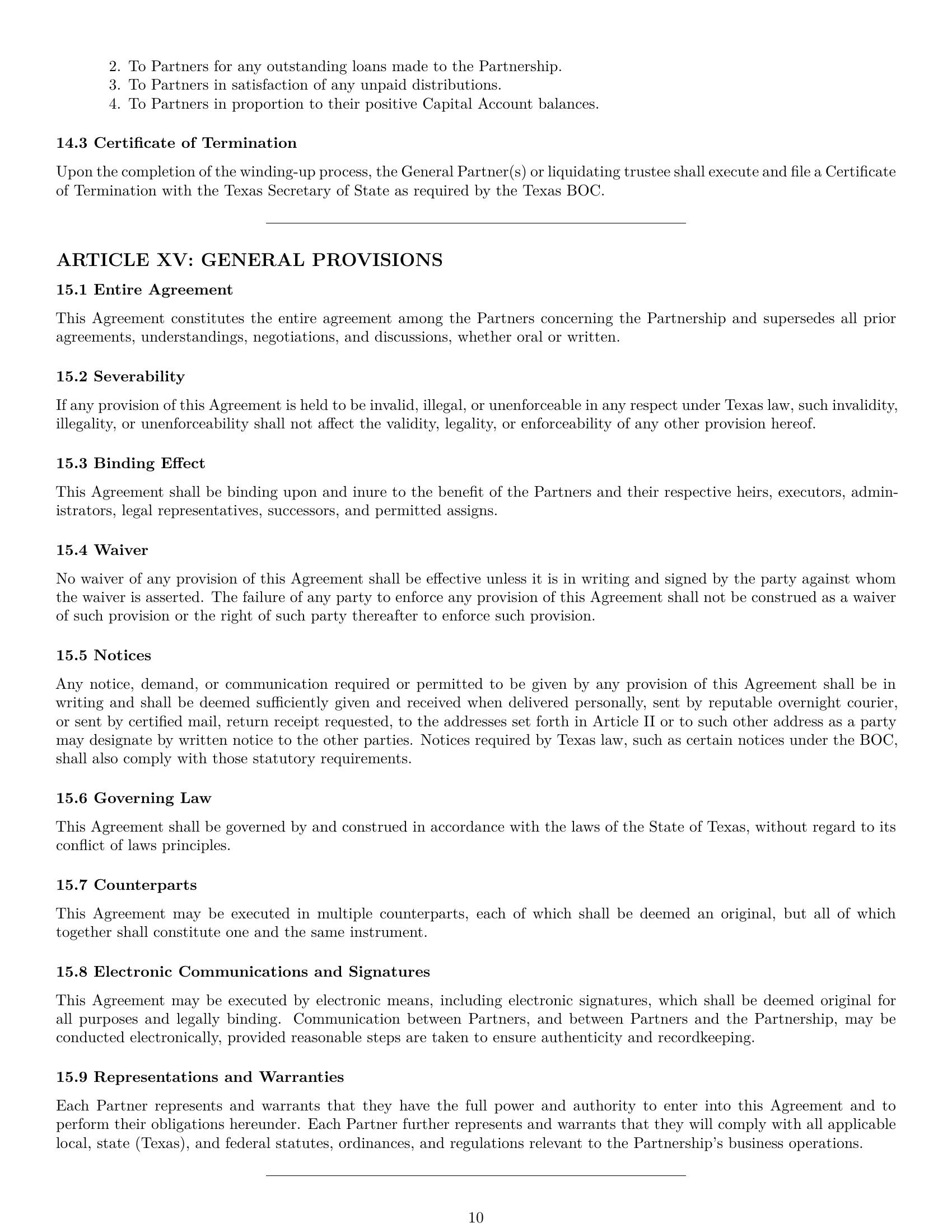 Preview page 10 of Pro Texas limited partnership agreement template