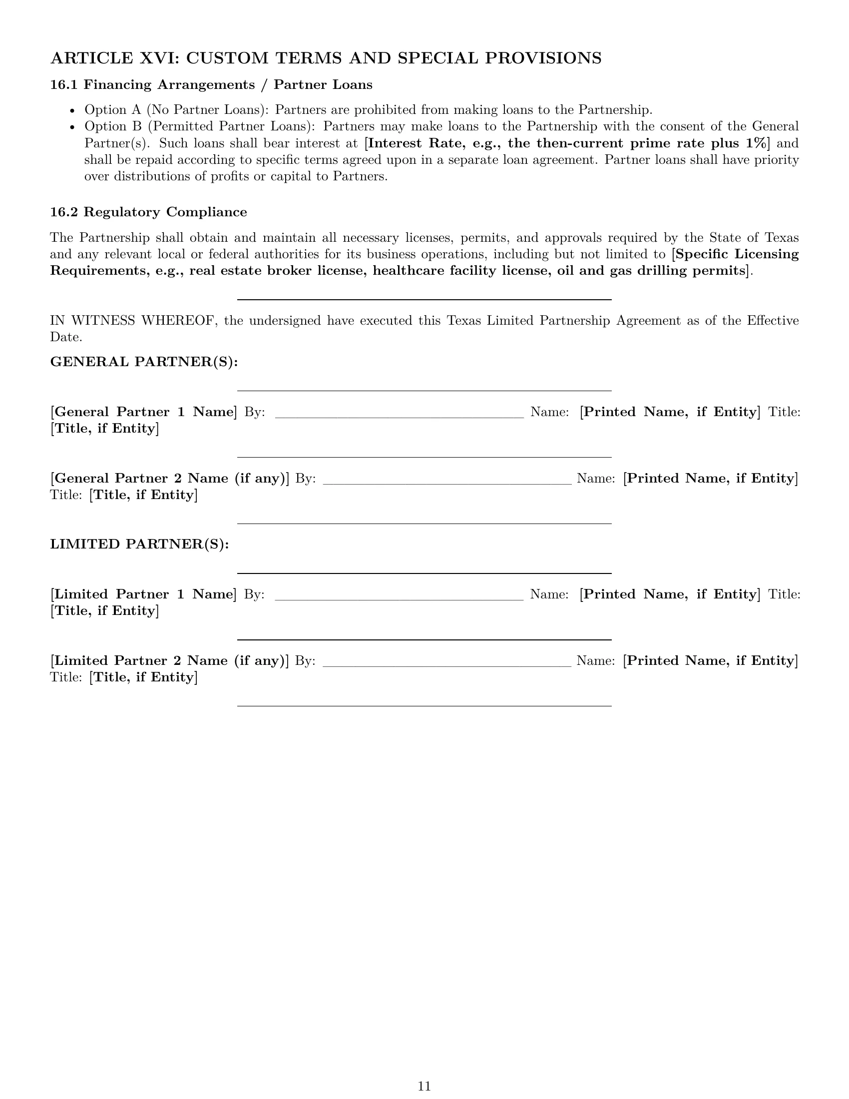 Preview page 11 of Pro Texas limited partnership agreement template