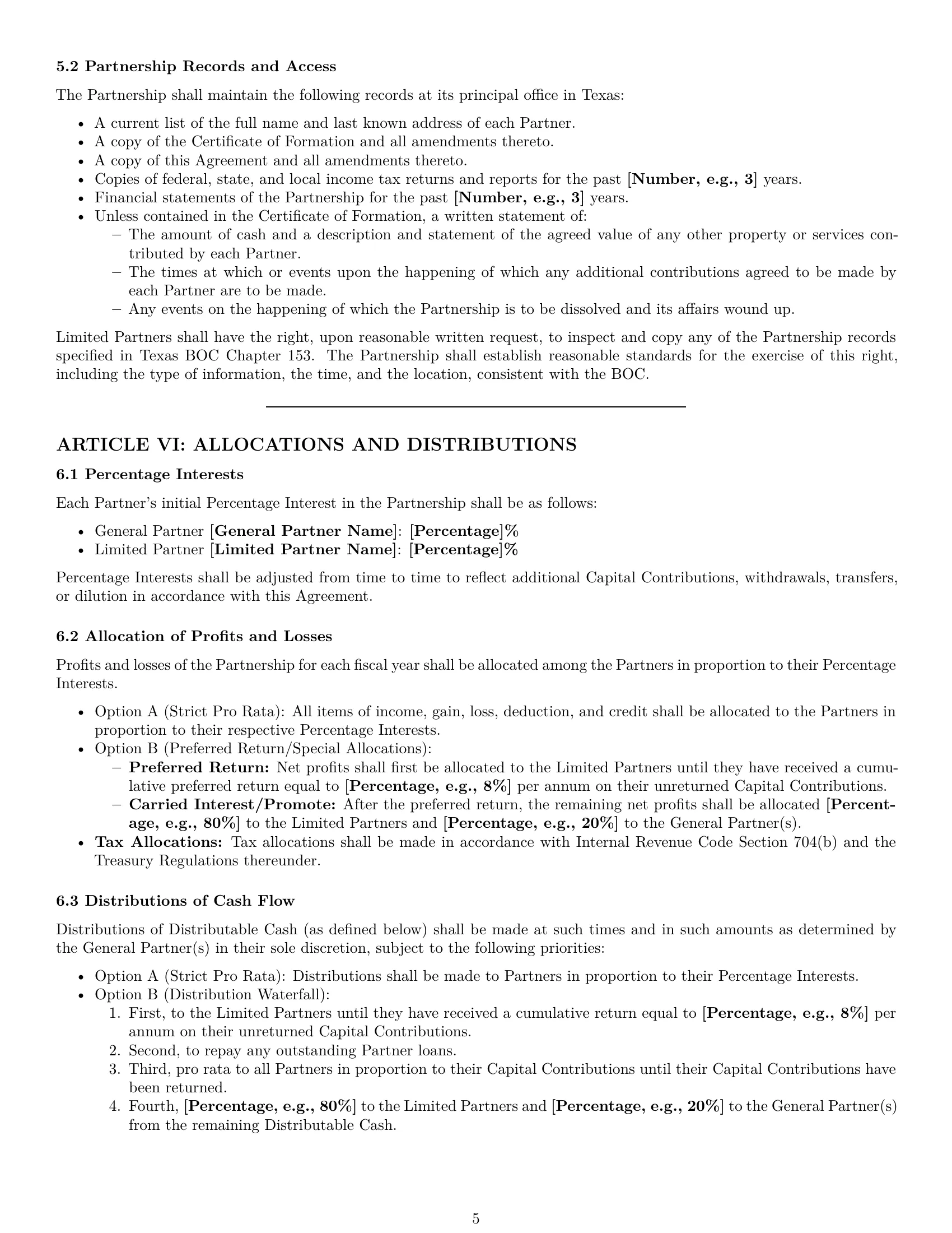 Preview page 5 of Pro Texas limited partnership agreement template
