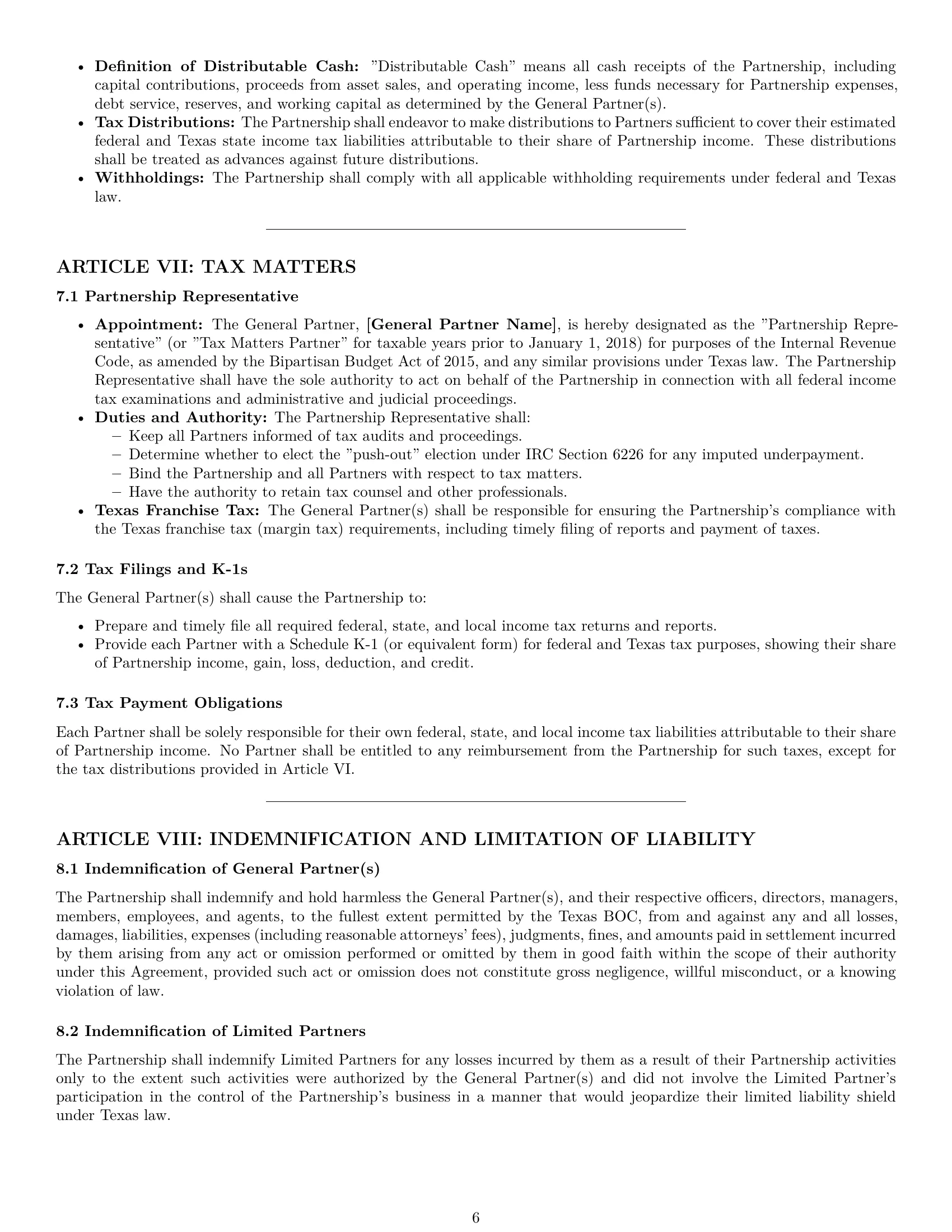 Preview page 6 of Pro Texas limited partnership agreement template