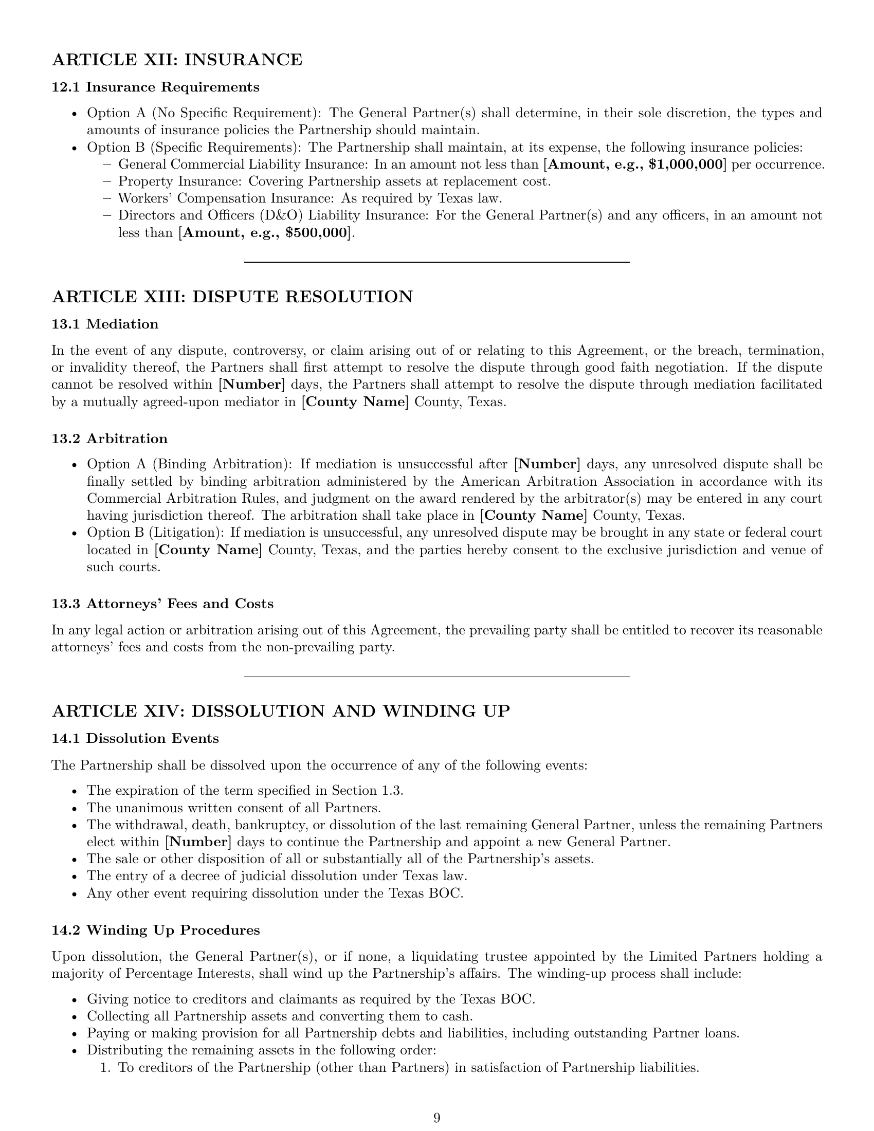 Preview page 9 of Pro Texas limited partnership agreement template