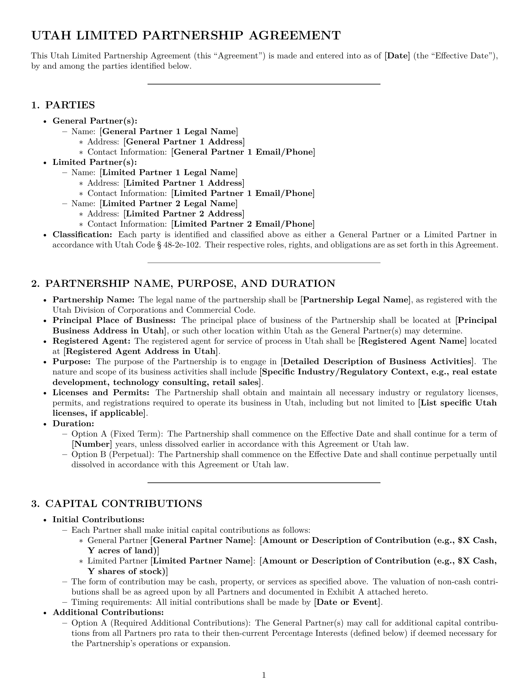 Preview page 1 of Pro Utah limited partnership agreement template