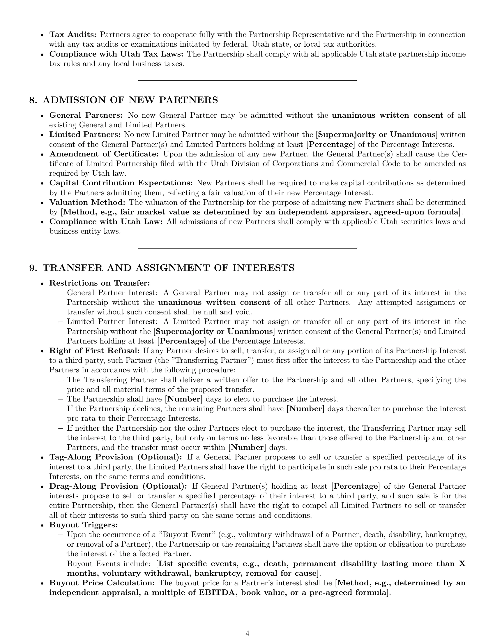 Preview page 4 of Pro Utah limited partnership agreement template