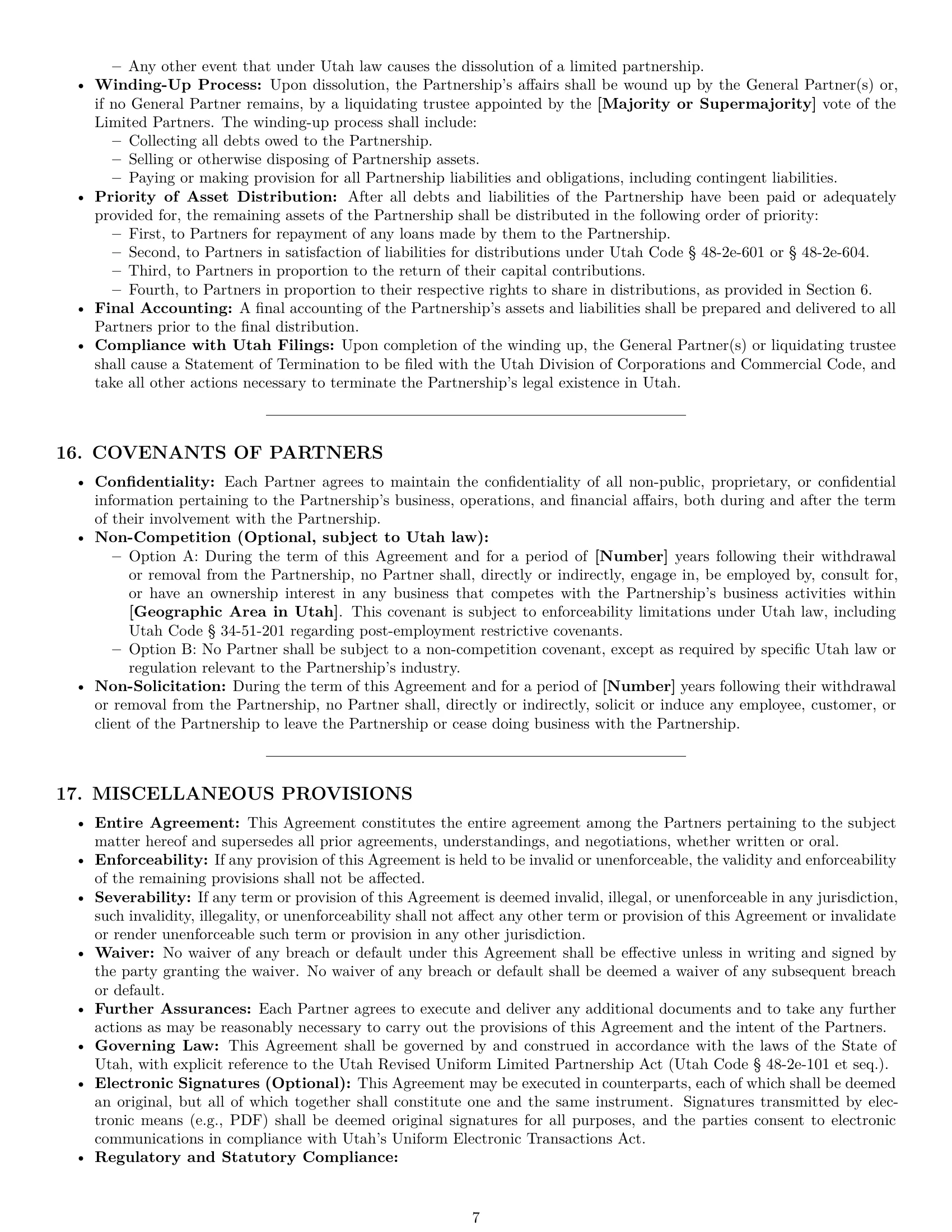 Preview page 7 of Pro Utah limited partnership agreement template