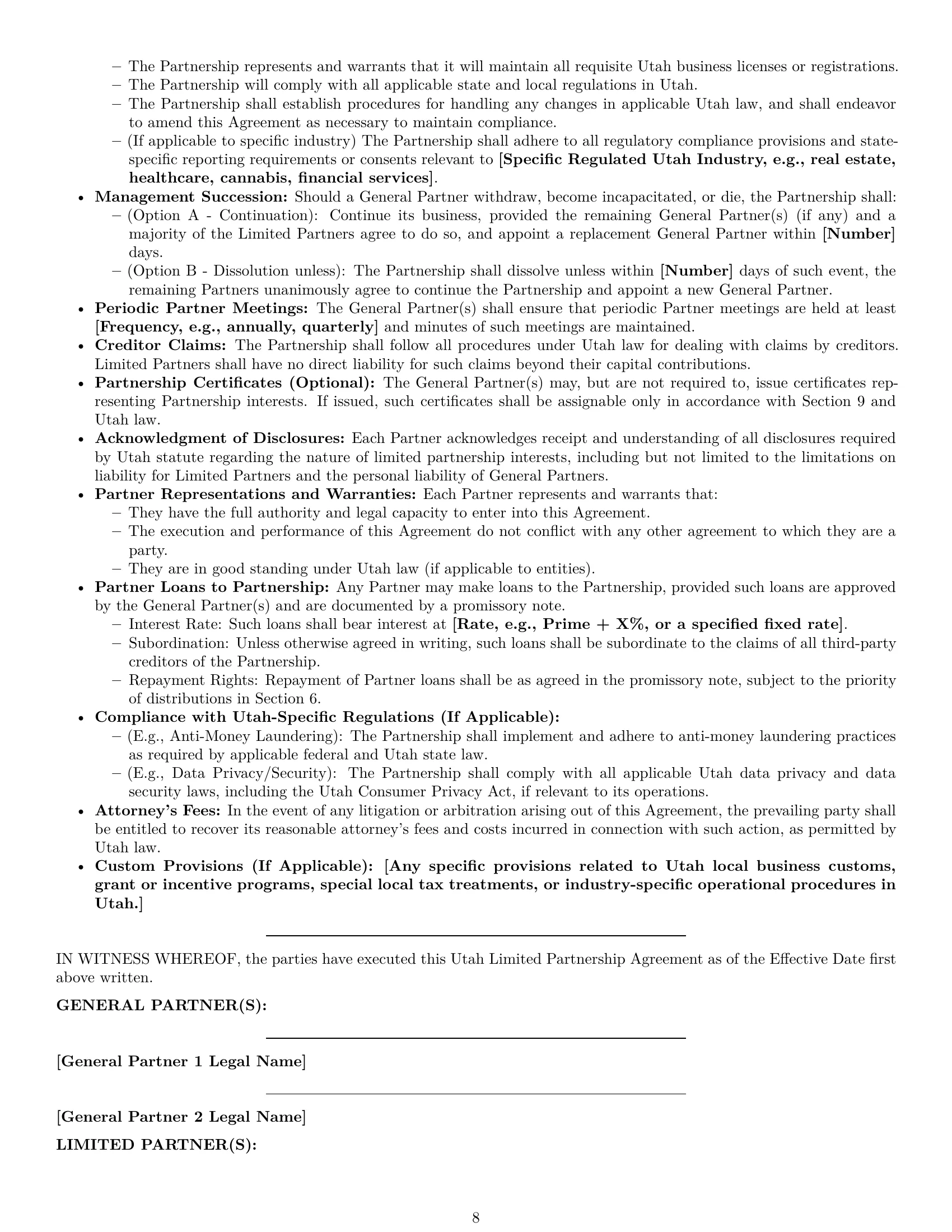 Preview page 8 of Pro Utah limited partnership agreement template