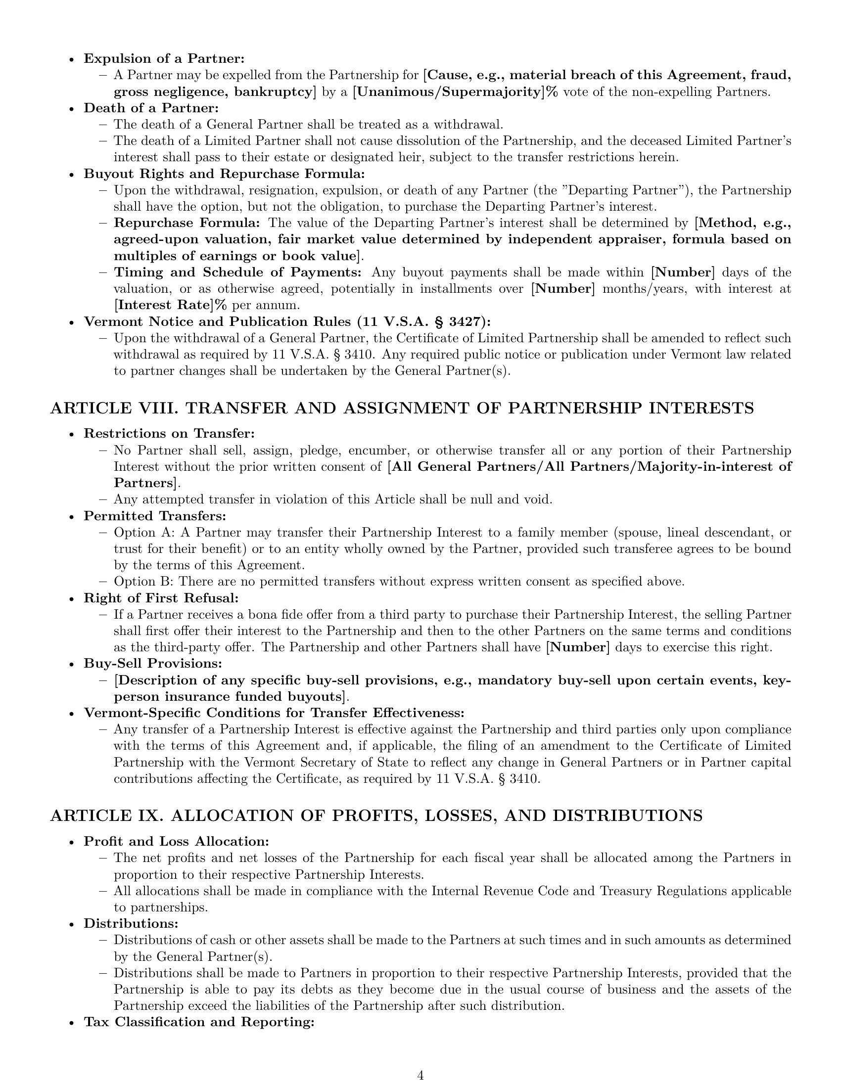 Preview page 4 of Pro Vermont limited partnership agreement template
