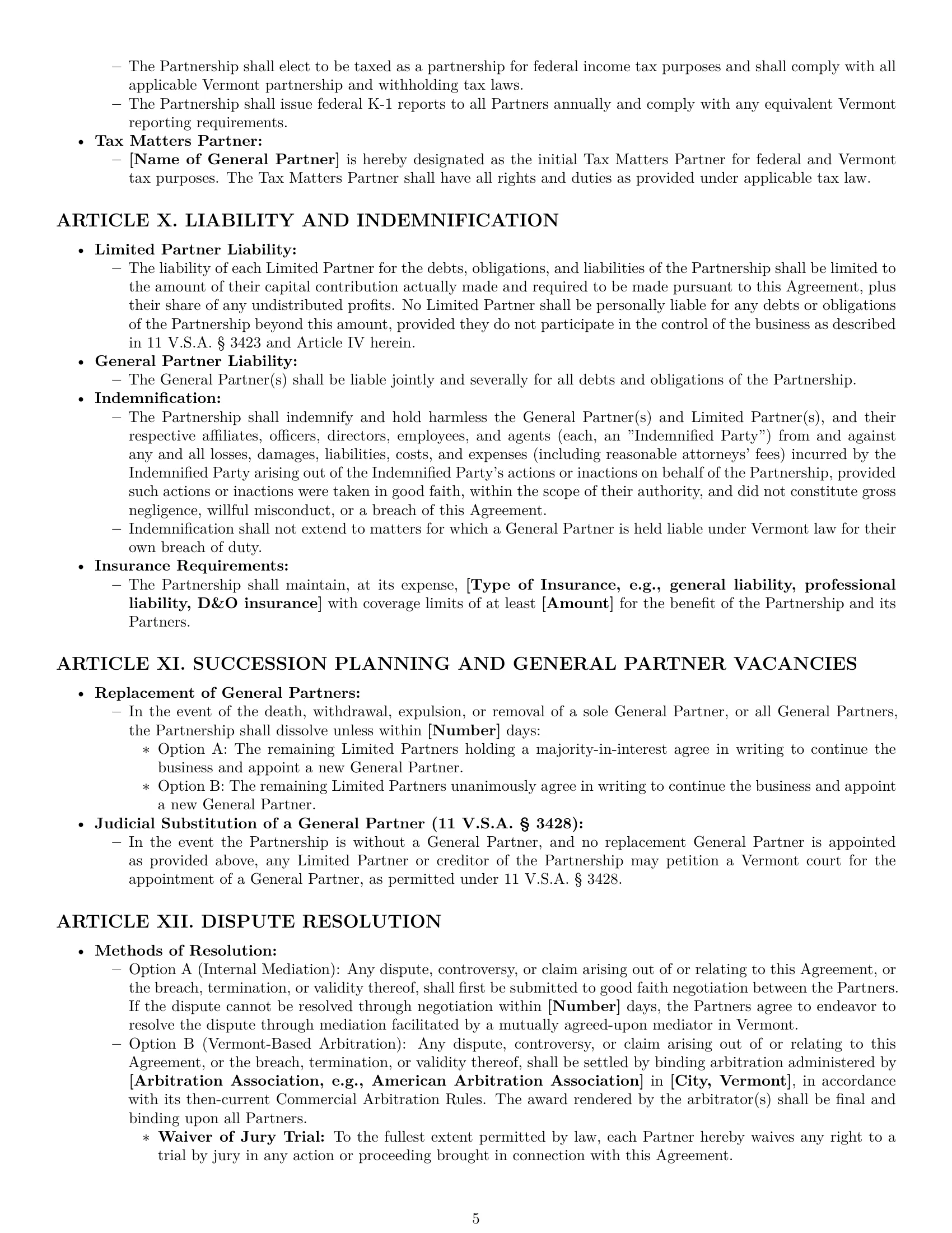 Preview page 5 of Pro Vermont limited partnership agreement template